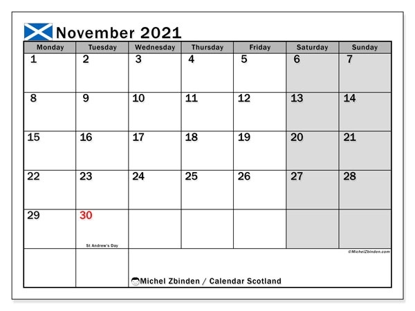 Calendar November 2021 - Scotland - Michel Zbinden En November 2021 Calendar Quiz