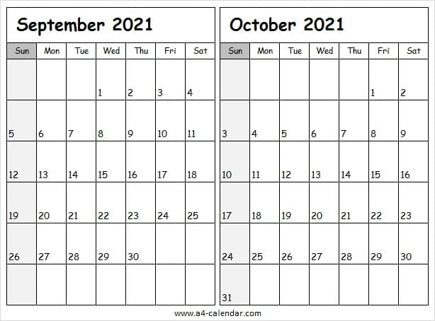 Calendar September And October 2021 - A4 Calendar September October 2021 Calendar