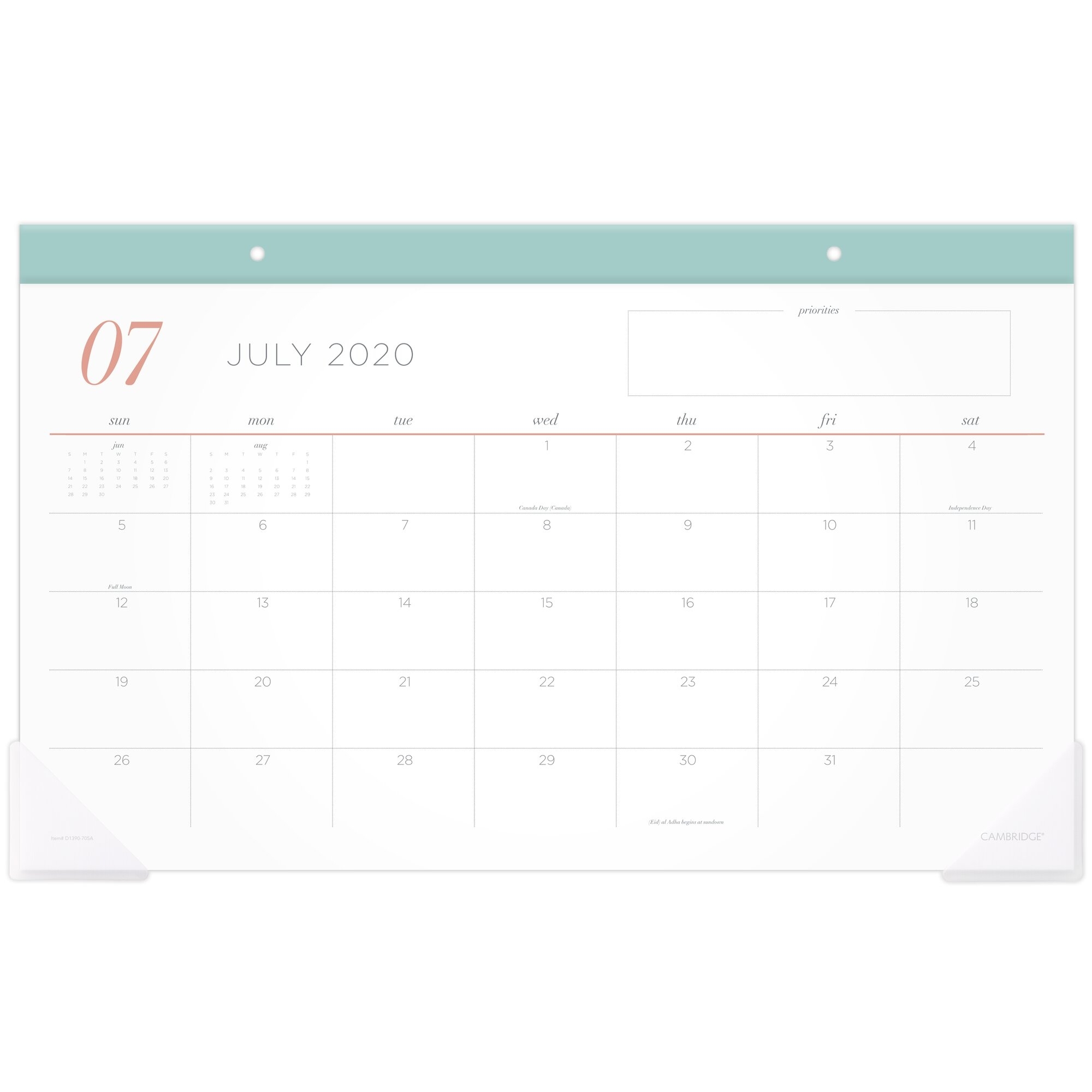 Cambridge Workstyle Academic Compact Monthly Desk Pad Calendar, 18 X 11, July 2020 - June 2021 Desk Calendar July 2020 To June 2021