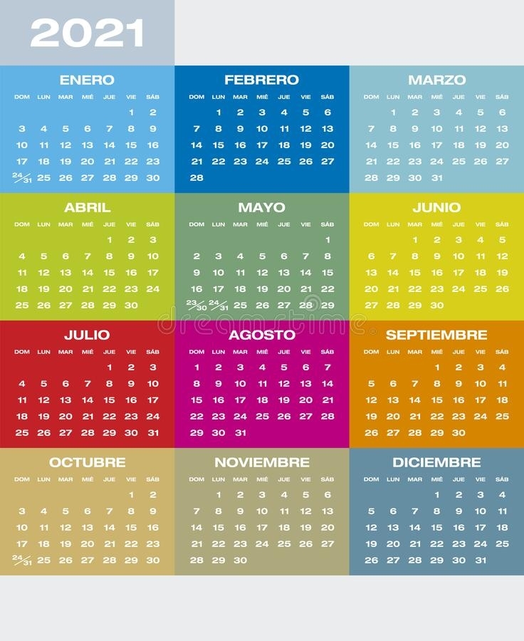 Colorful Calendar For Year 2021 In Spanish Stock Vector - Illustration Of Calendar, Years: 180561541 Spanish Calendar December 2021