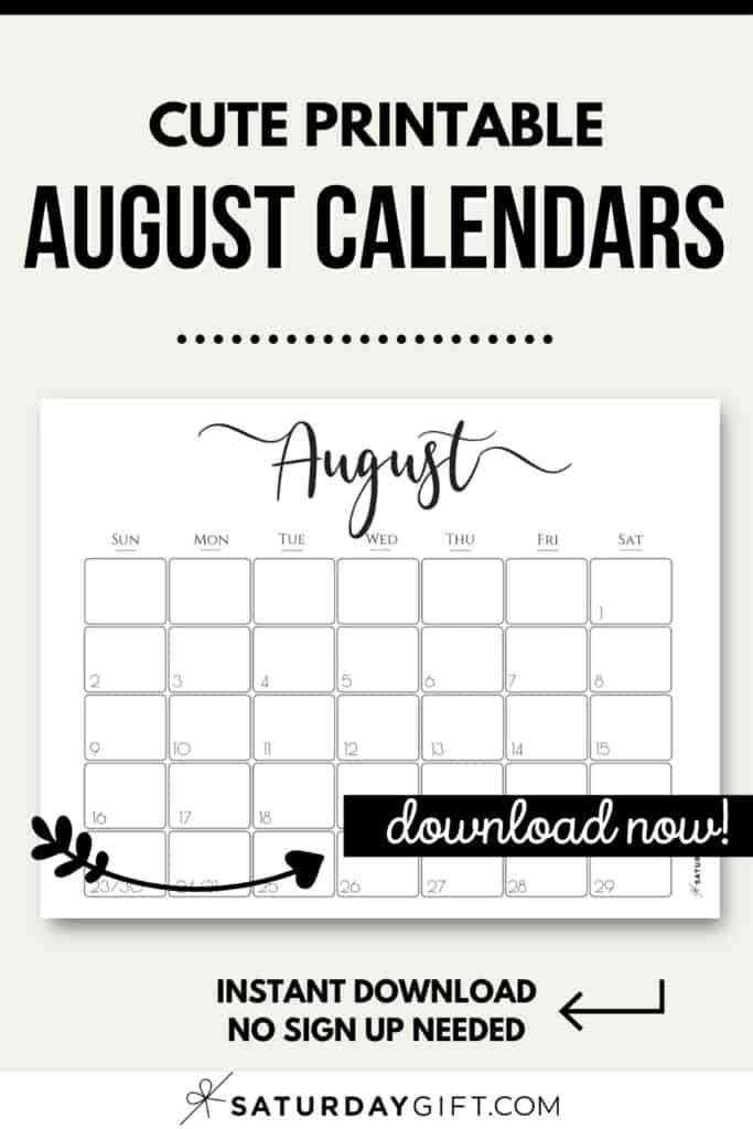 Cute (&amp; Free!) Printable August 2021 Calendar | Saturdaygift August 2021 Calendar Saturdaygift
