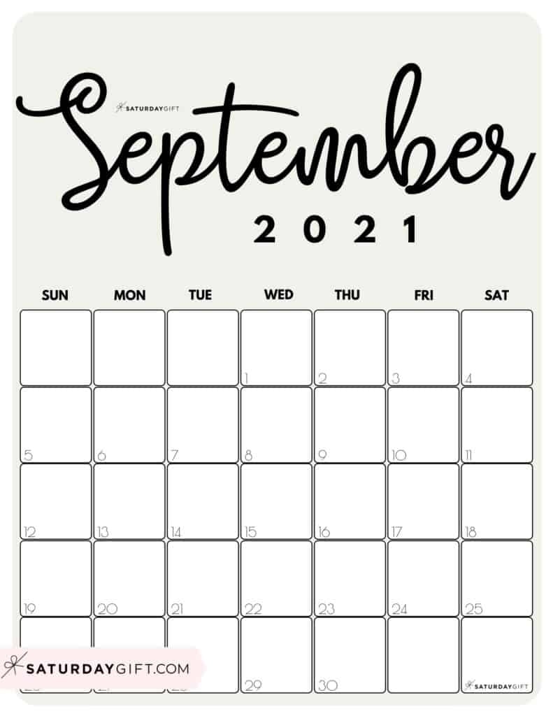 Cute (&amp; Free!) Printable September 2021 Calendar | Saturdaygift August 2021 Calendar Saturdaygift