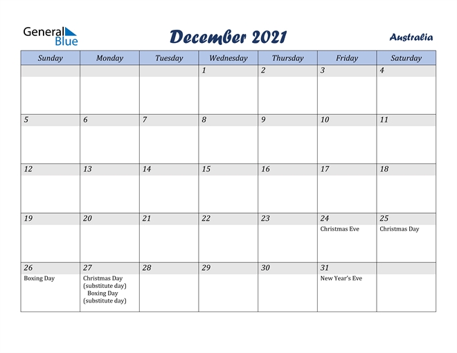 December 2021 Calendar - Australia December 2021 Calendar Word