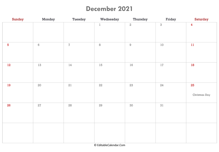 December 2021 Calendar Templates December 2021 Calendar Word