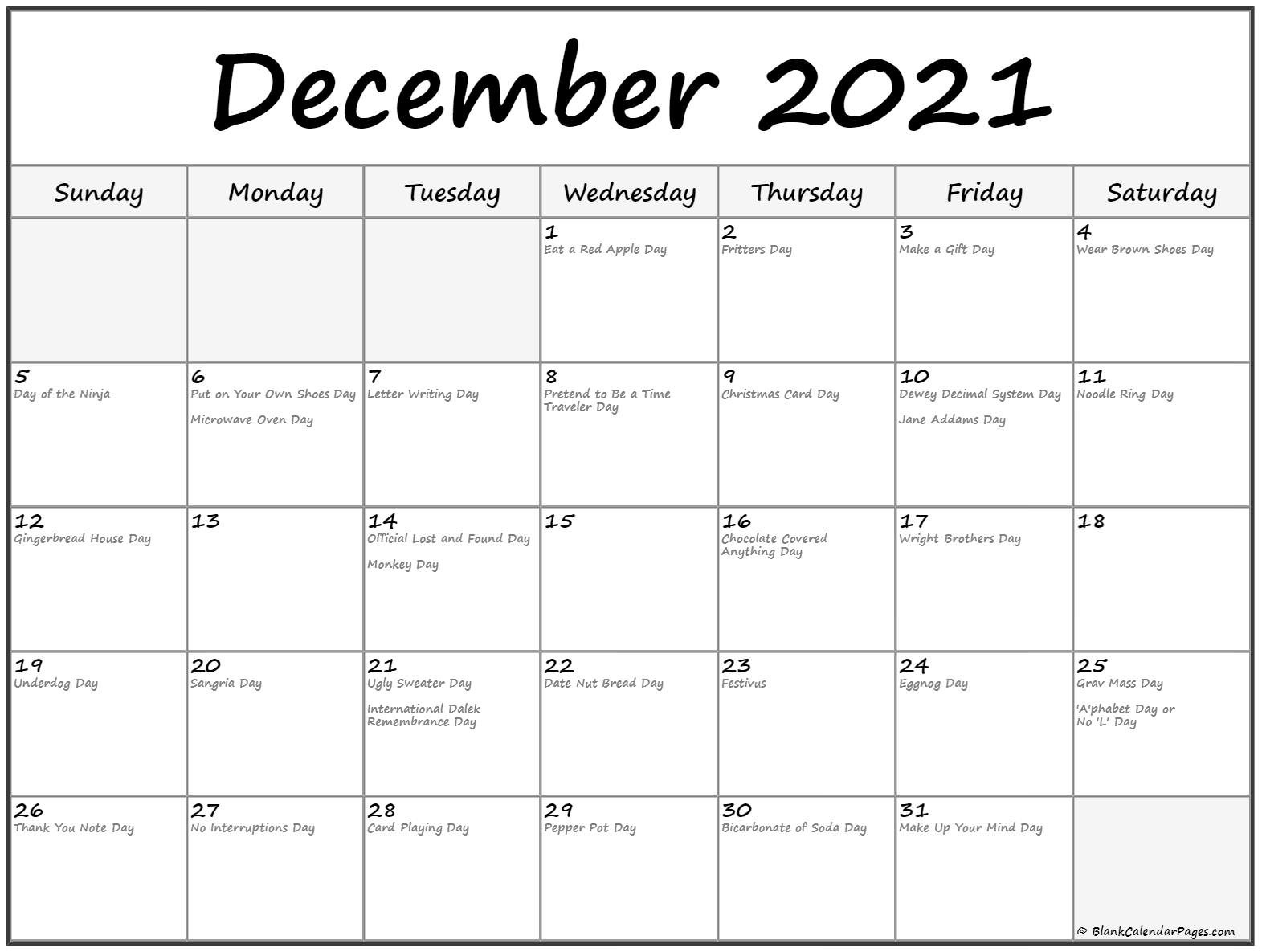 December 2021 Calendar With Holidays | Free Printable Calendar Monthly December 2021 Calendar With Holidays Printable