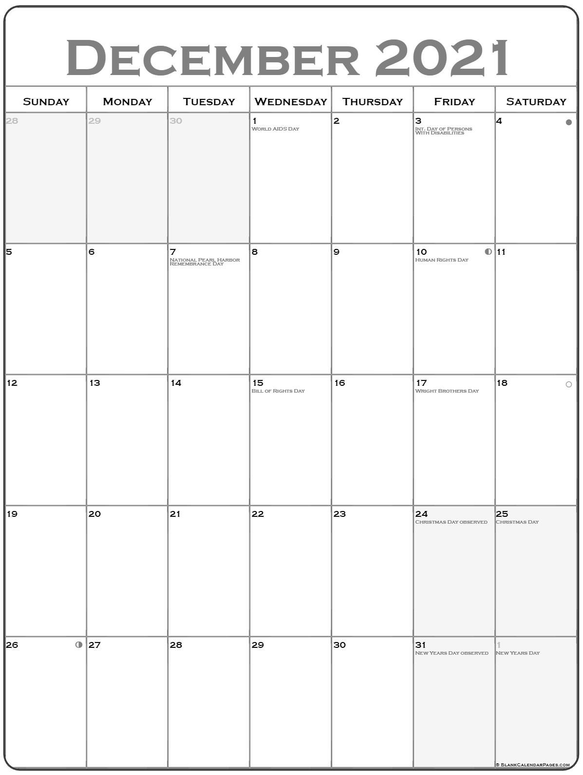 December 2021 Vertical Calendar | Portrait Month Of December 2021 Calendar