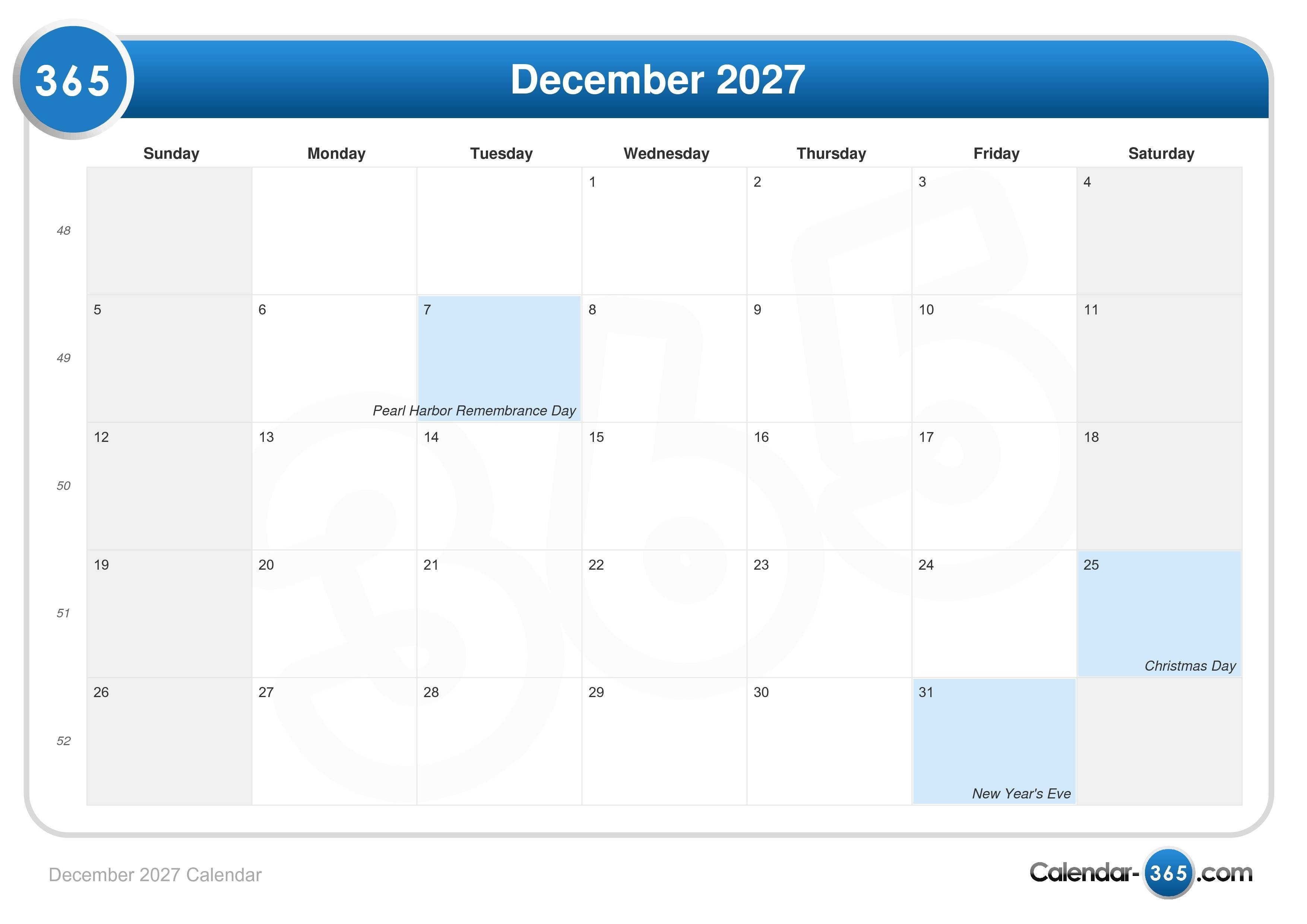 December 2027 Calendar View Calendar Of December 2021