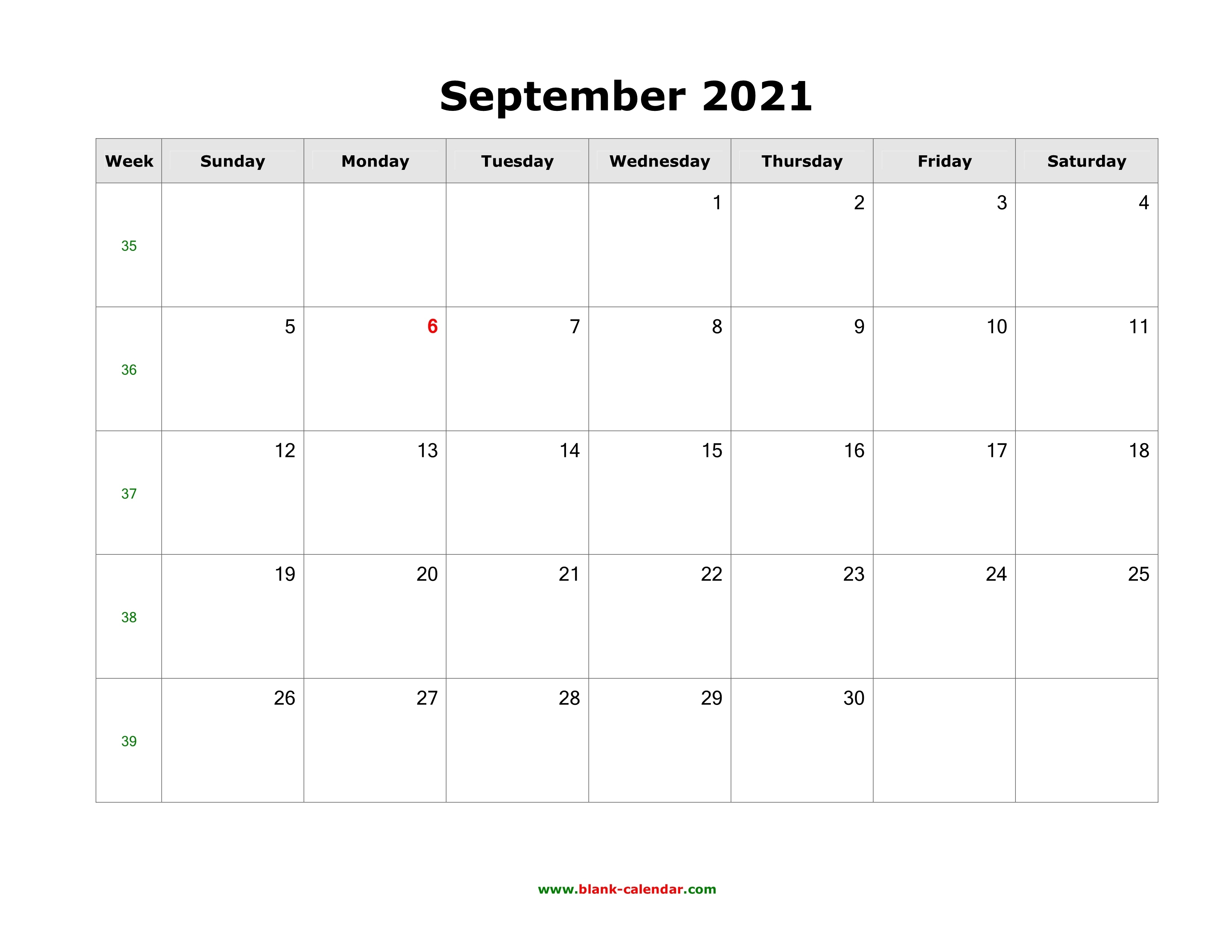 Download September 2021 Blank Calendar (Horizontal) 2021 Calendar September Month