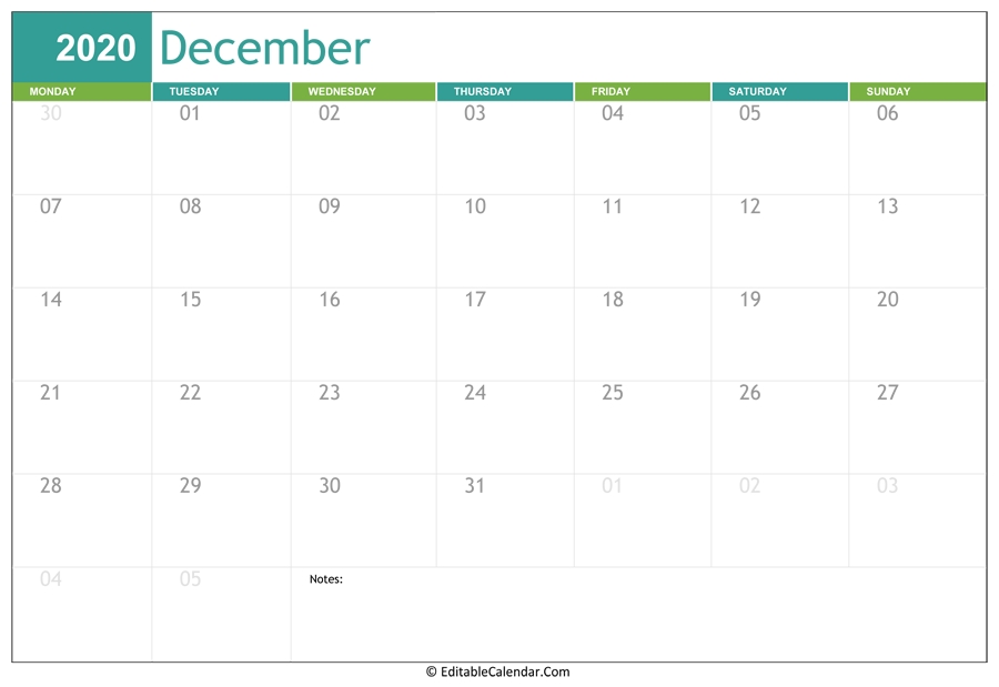 Editable Calendar December 2020 Editable December 2021 Calendar