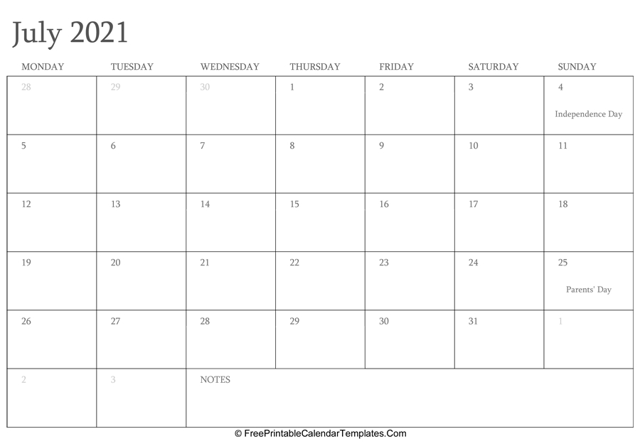 Editable Free Printable 2021 Calendar With Holidays / Yearly Calendar 2021 | Free Download And Editable July 2021 Calendar