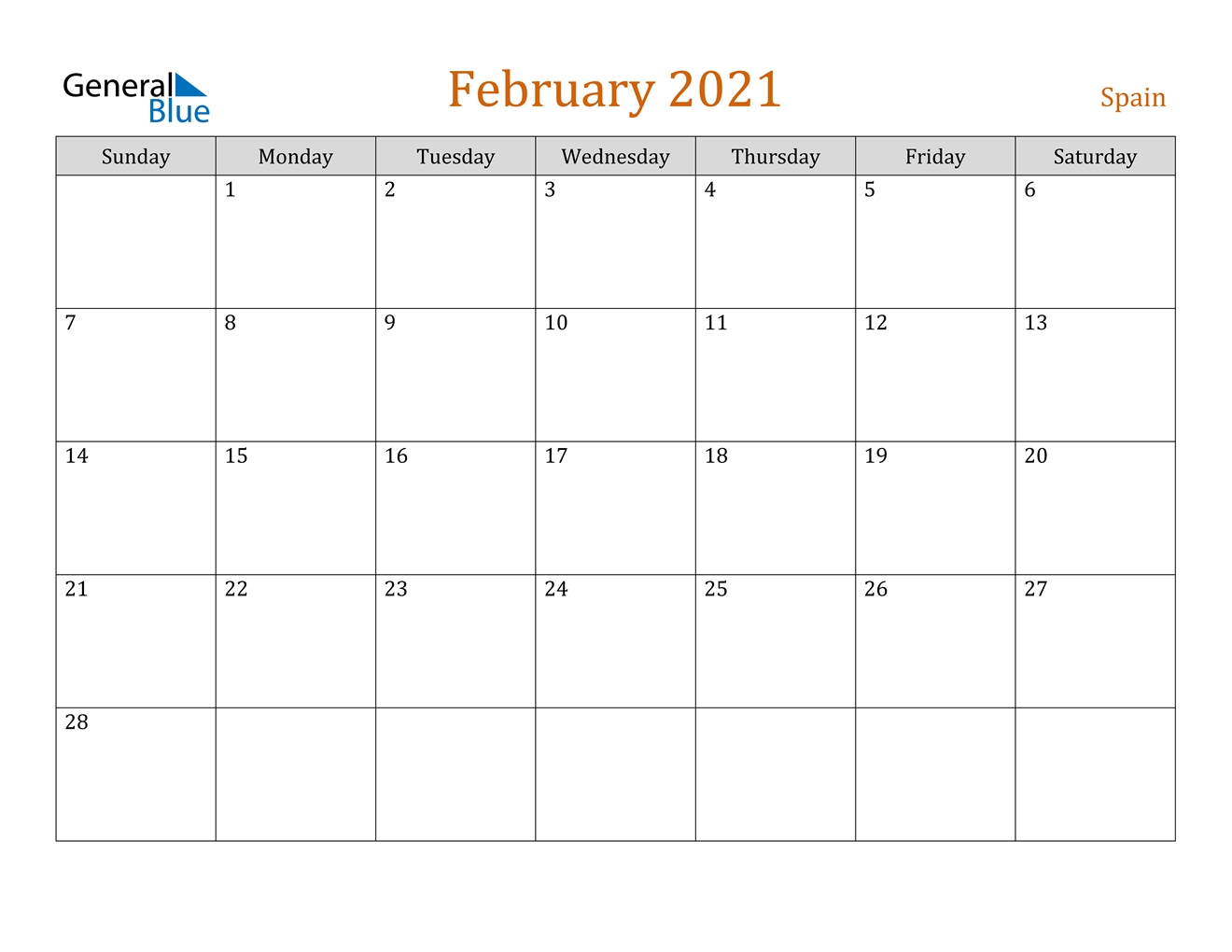 February 2021 Calendar - Spain Spanish Calendar December 2021