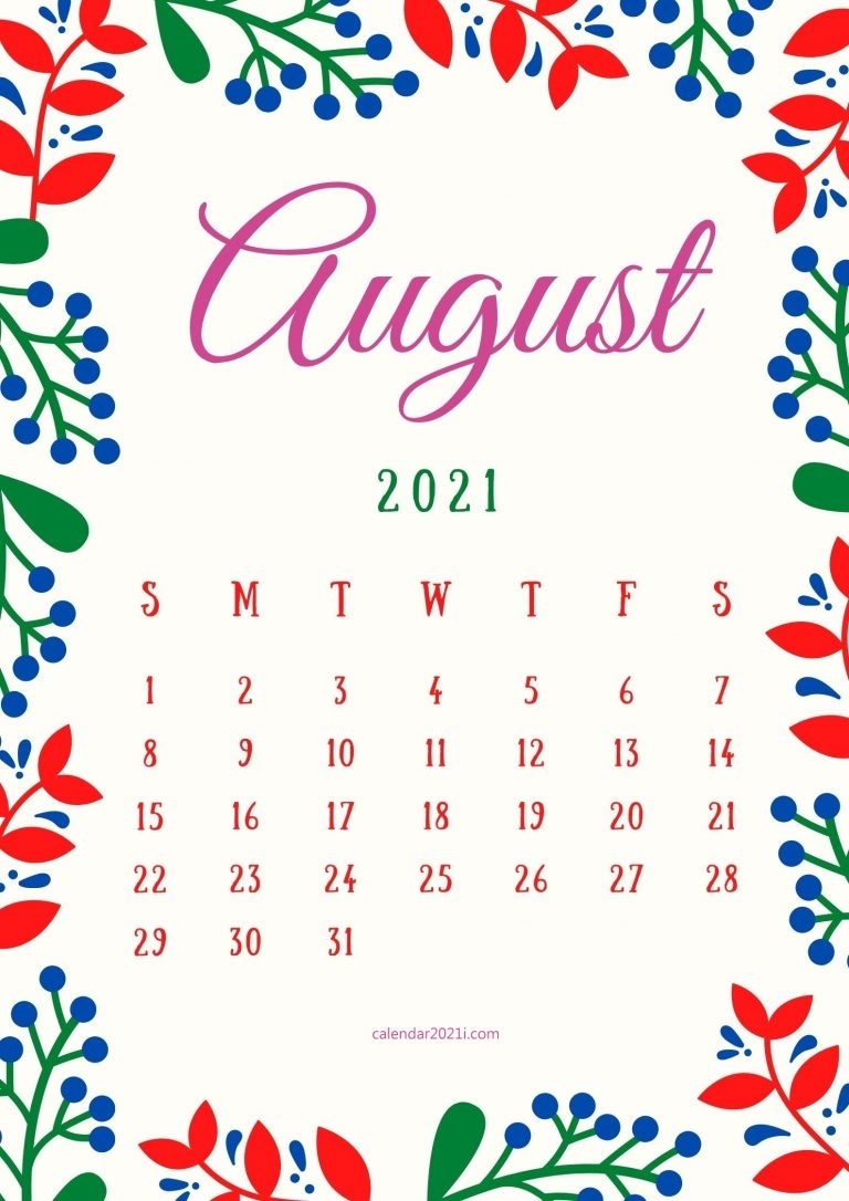 Floral August 2021 Calendar Printable Free Download | Calendar 2021 August 2021 Calendar Floral