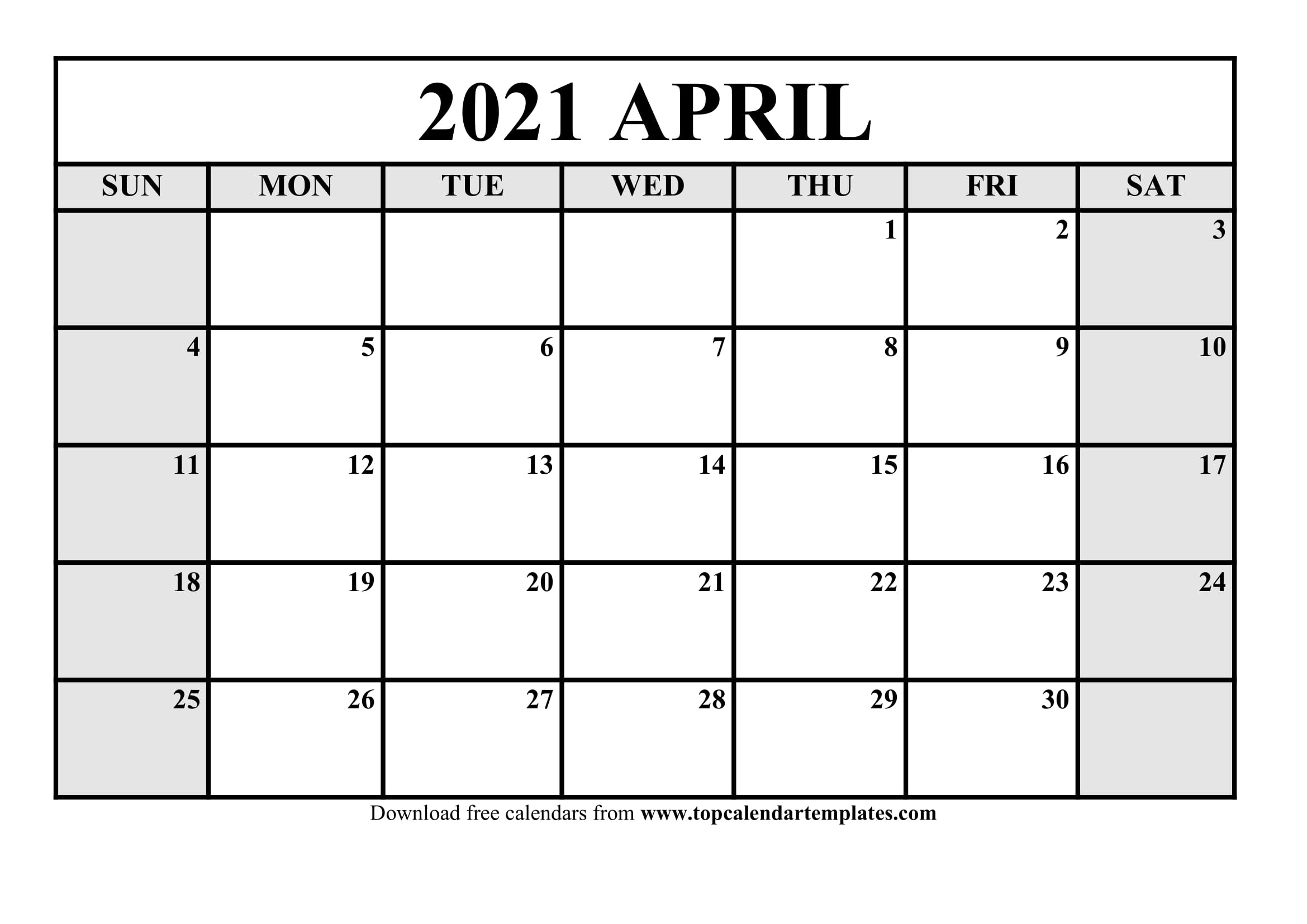 Free April 2021 Calendar Printable - Monthly Template April - September 2021 Calendar