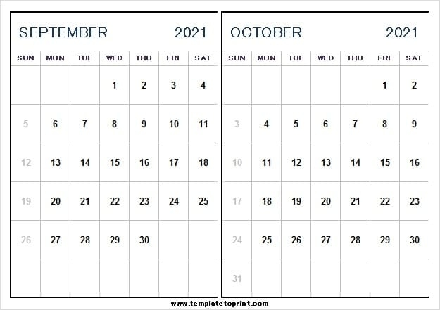 Free Blank Calendar September October 2021 | Printable Calendar 2021 September October 2021 Calendar