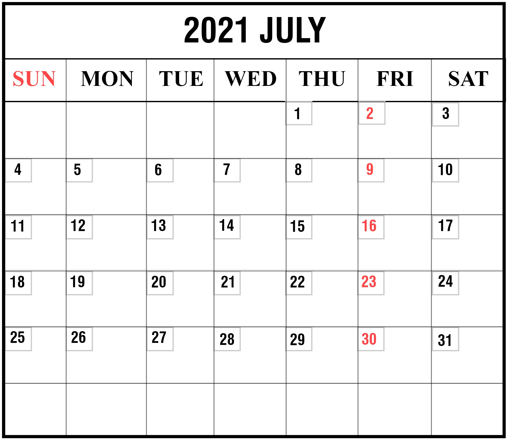 Free Blank July 2021 Printable Calendar Template In Pdf 1 - Calendar Template 2021 One Page Calendar July 2020 To June 2021