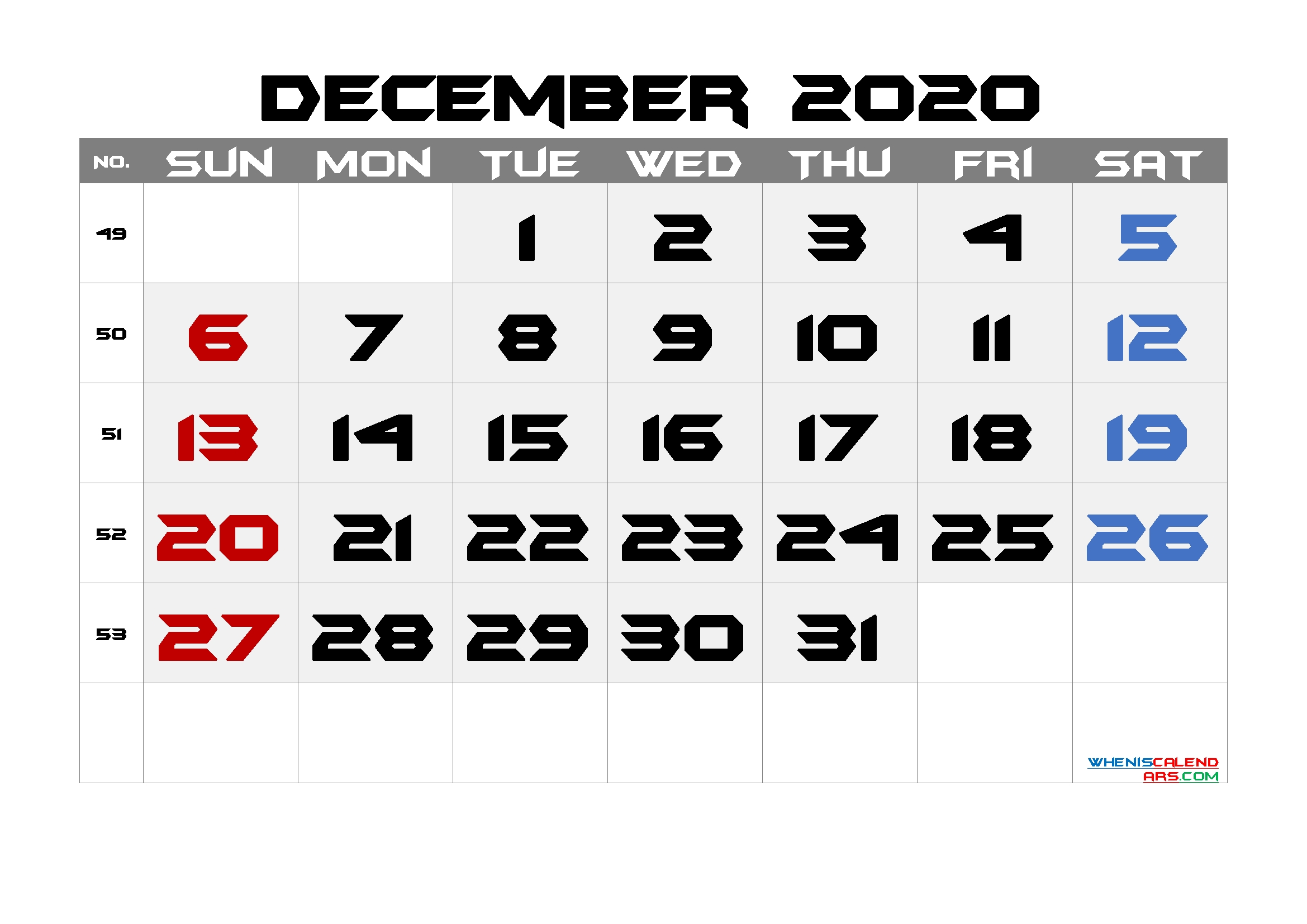 Free December 2020 Calendar [Free Premium] | Free Printable 2020 Monthly Calendar With Holidays December 2021 Calendar With Holidays Printable