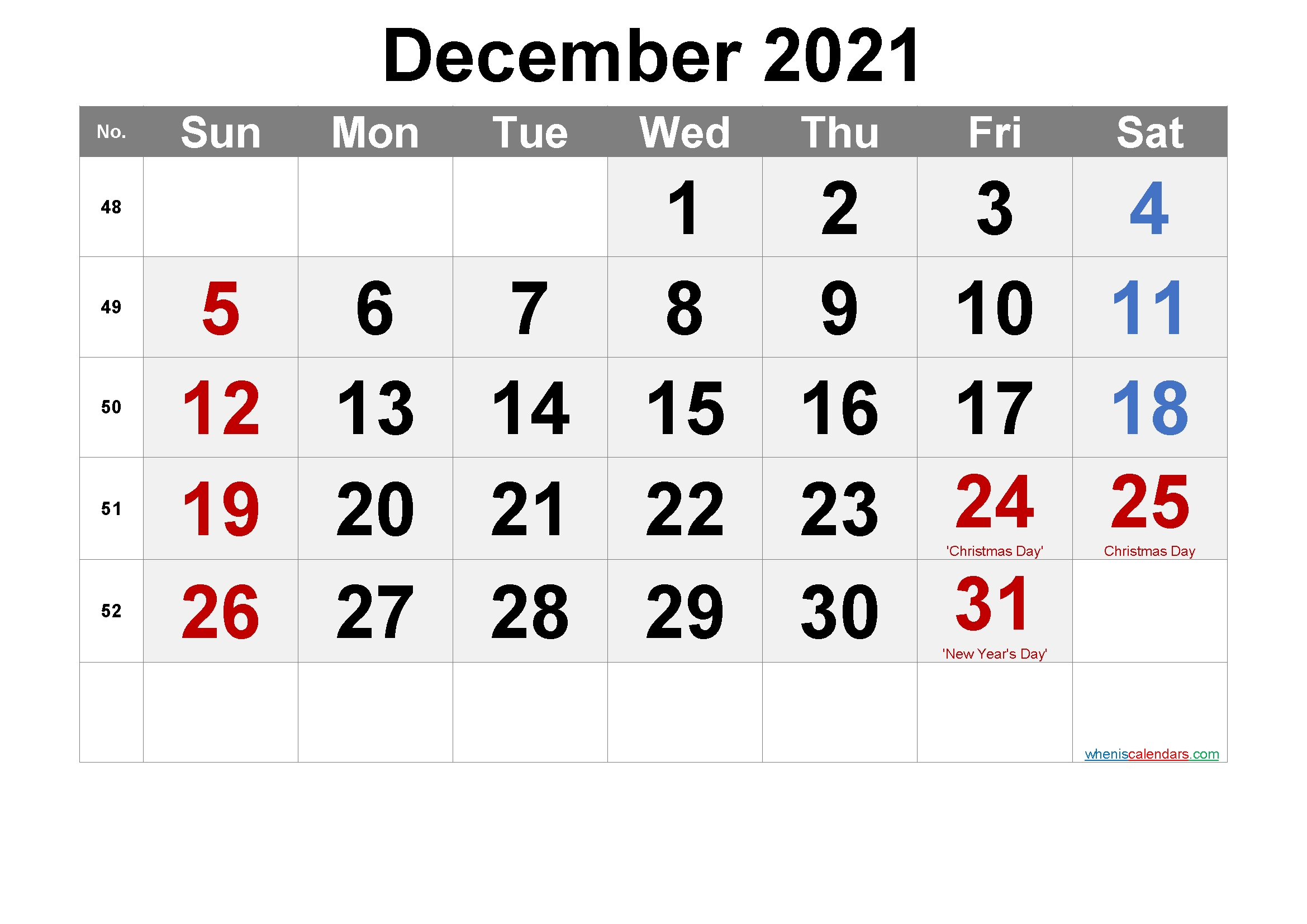 Free December 2021 Calendar Printable - Free Printable 2020 Monthly Calendar With Holidays December 2021 Calendar With Holidays Printable