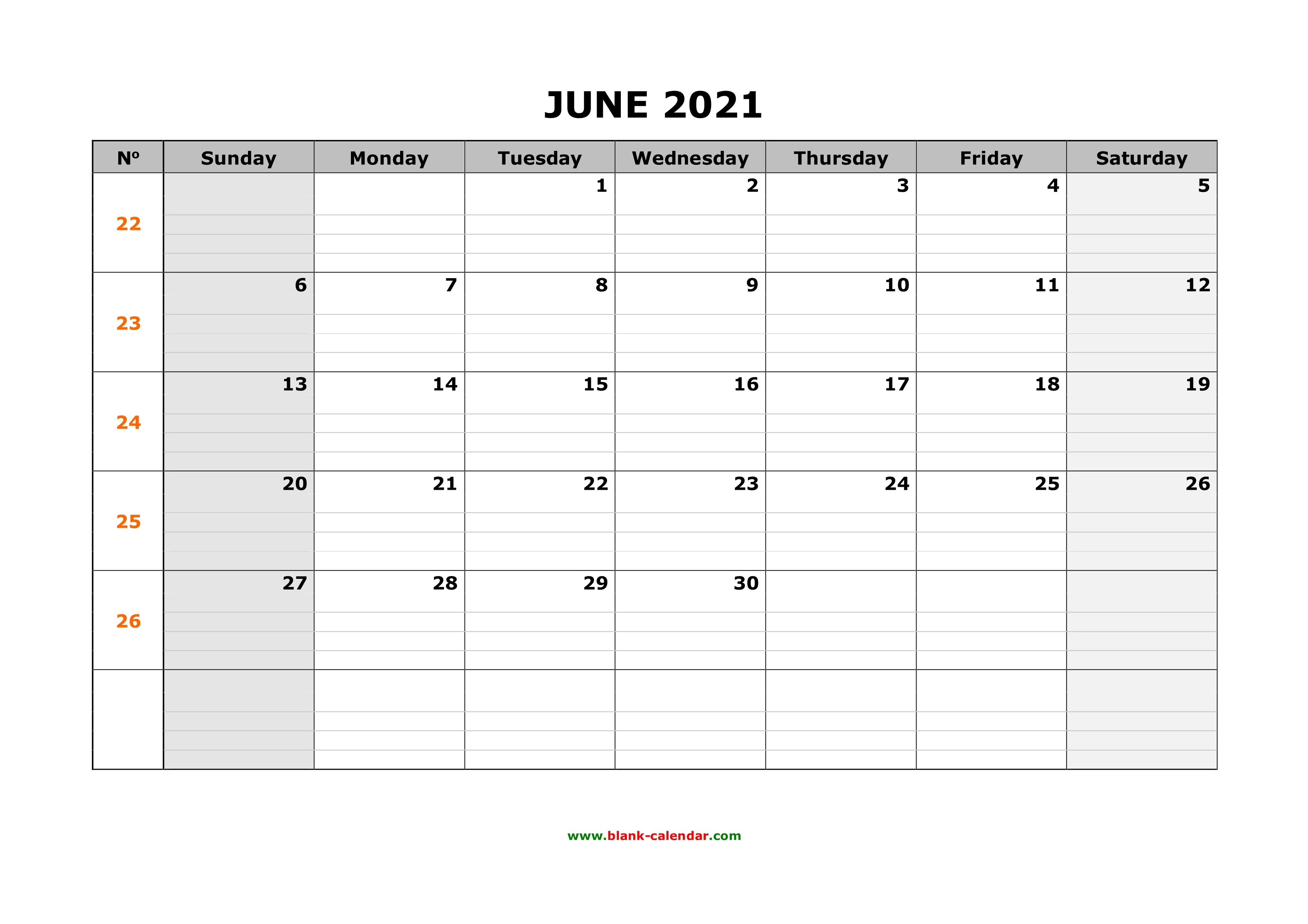 Free Download Printable June 2021 Calendar, Large Box Grid, Space For Notes Free Printable Calendar September 2020 To June 2021