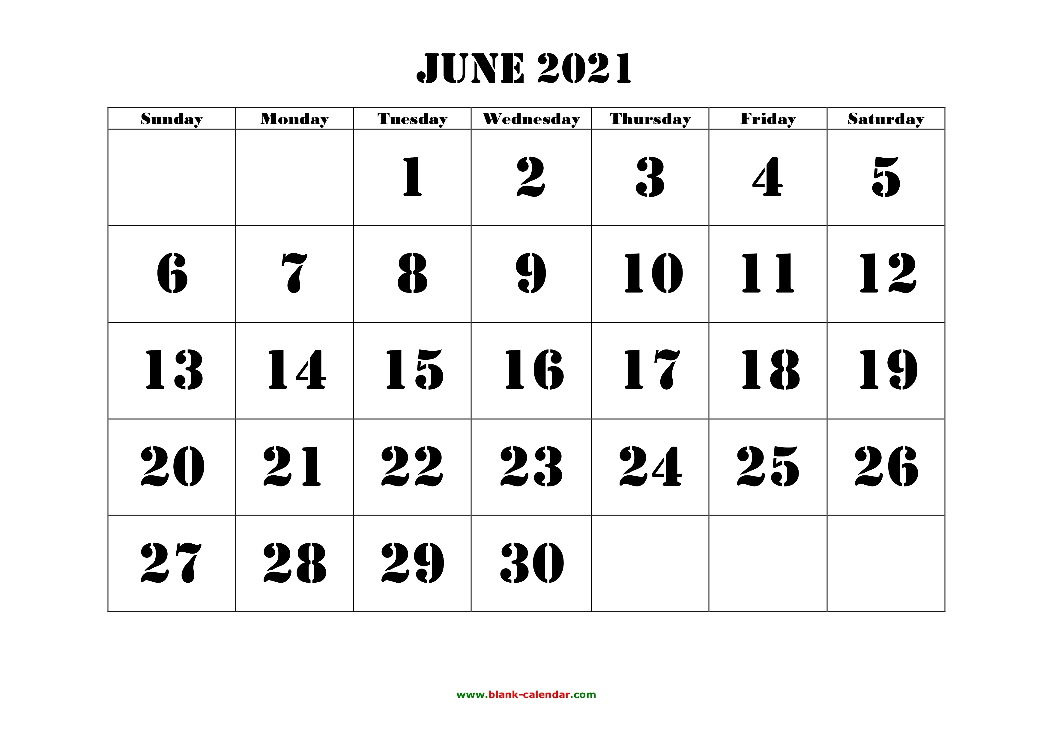 Free Download Printable June 2021 Calendar, Large Font Design , Holidays On Red Free Printable Calendar July 2020 To June 2021