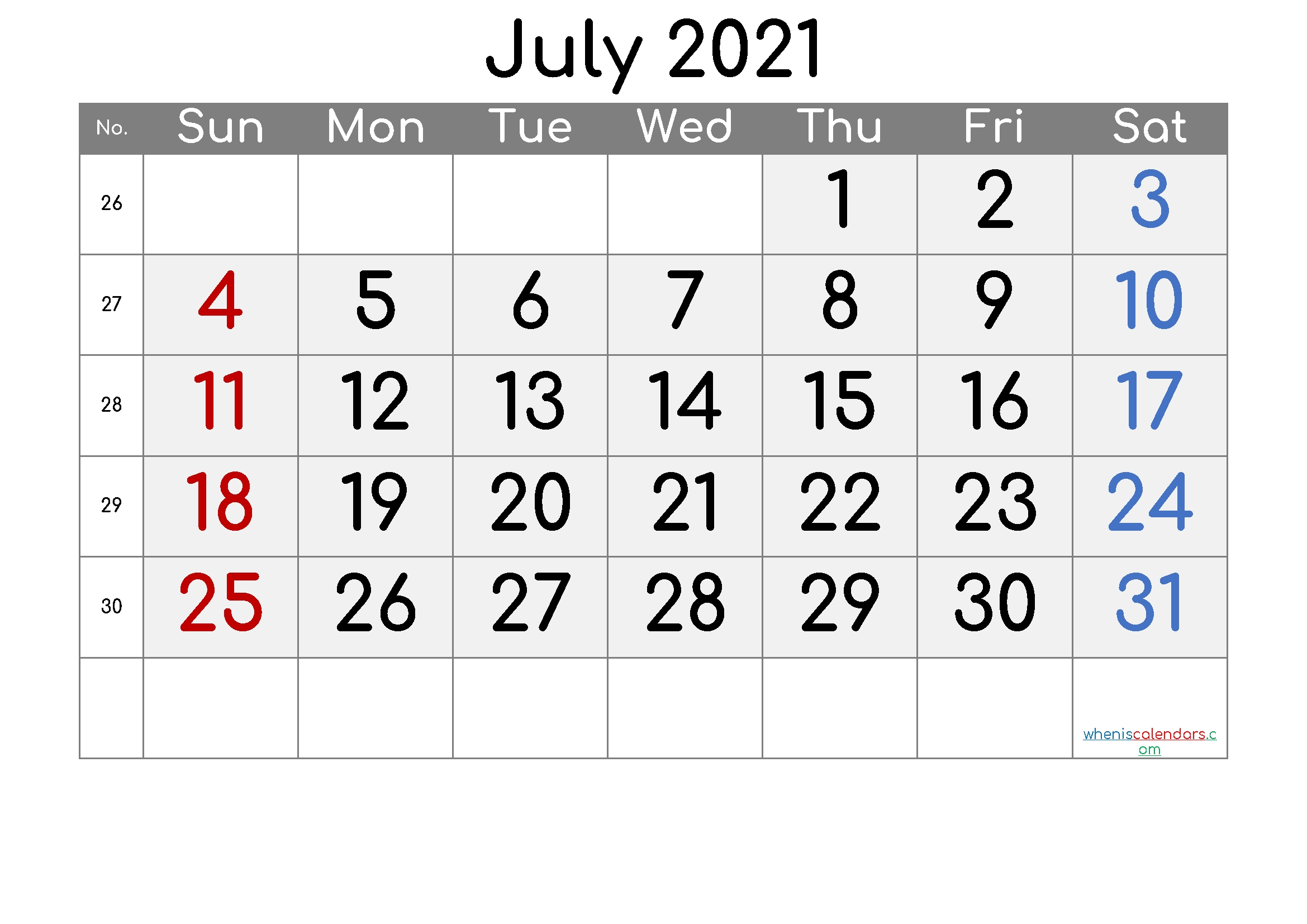 Free July 2021 Calendar With Week Numbers Picture Of July 2021 Calendar