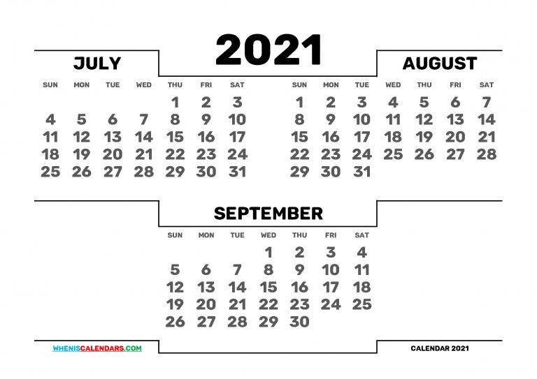 Free July August September 2021 Calendar Printable 214933 July Aug Sept 2021 Calendar