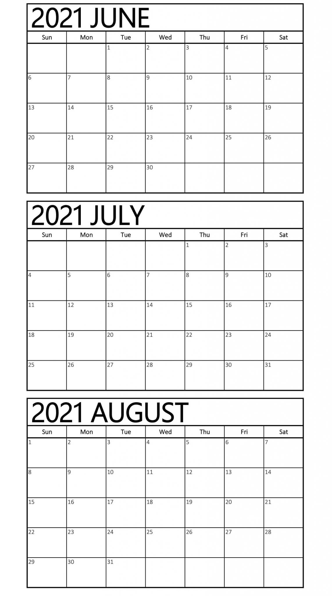Free June July 2021 Calendar Printable With Holidays - 2021 Printable Calendar Template Free Blank Calendar June July August 2021