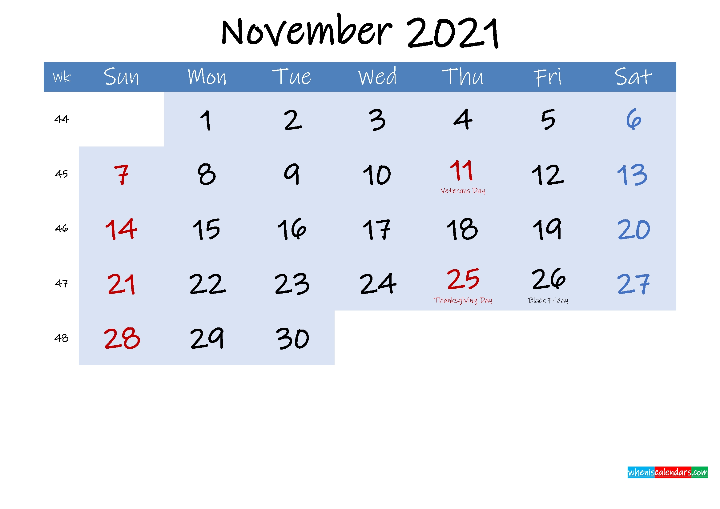 Free November 2021 Monthly Calendar Pdf - Template Ink21M191 - 2021 Calendar Printable November 2021 Calendar Printable