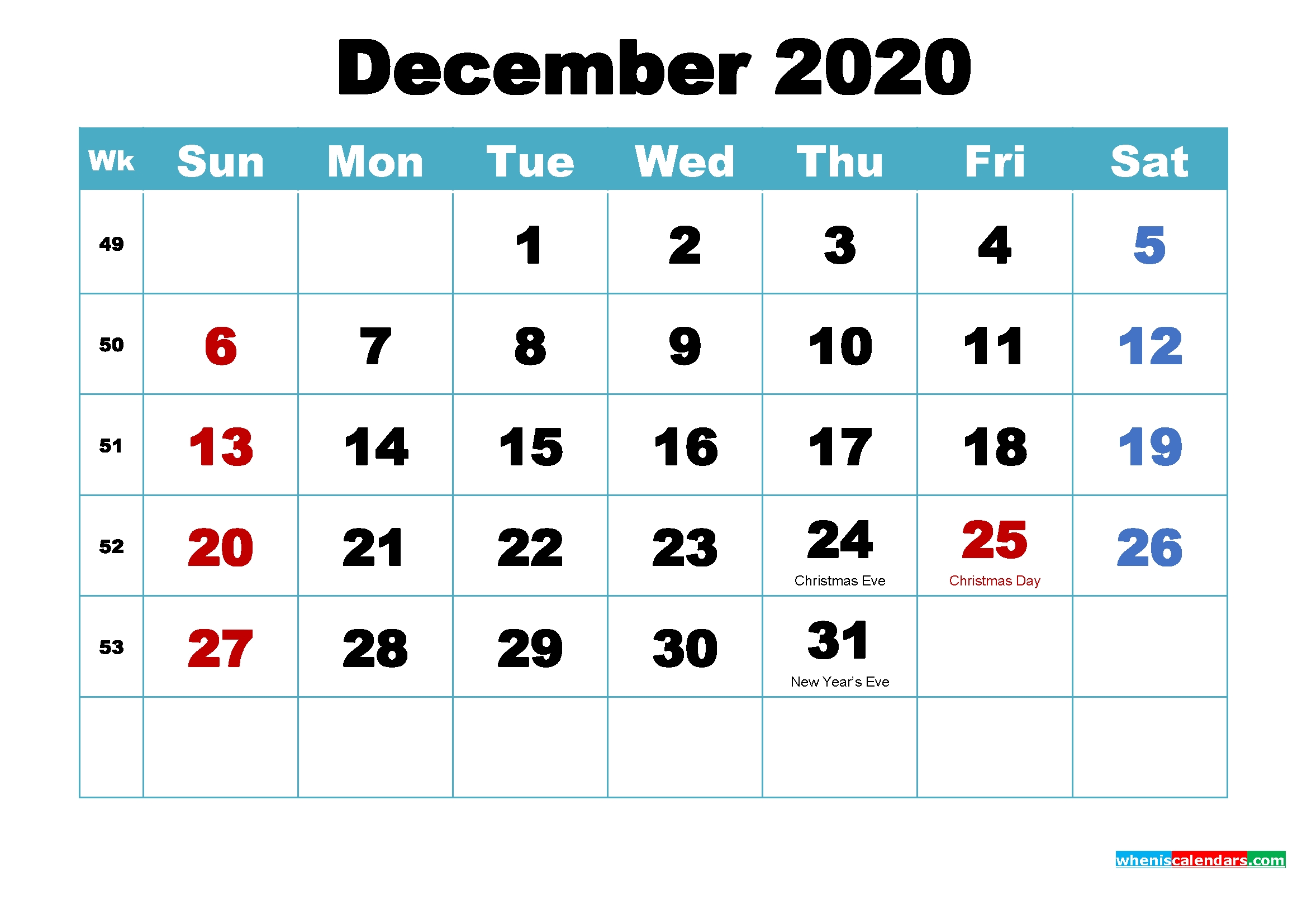 Free Printable 2020 Calendar December As Word, Pdf - Free Printable 2021 Monthly Calendar With December 2021 Calendar With Holidays Printable
