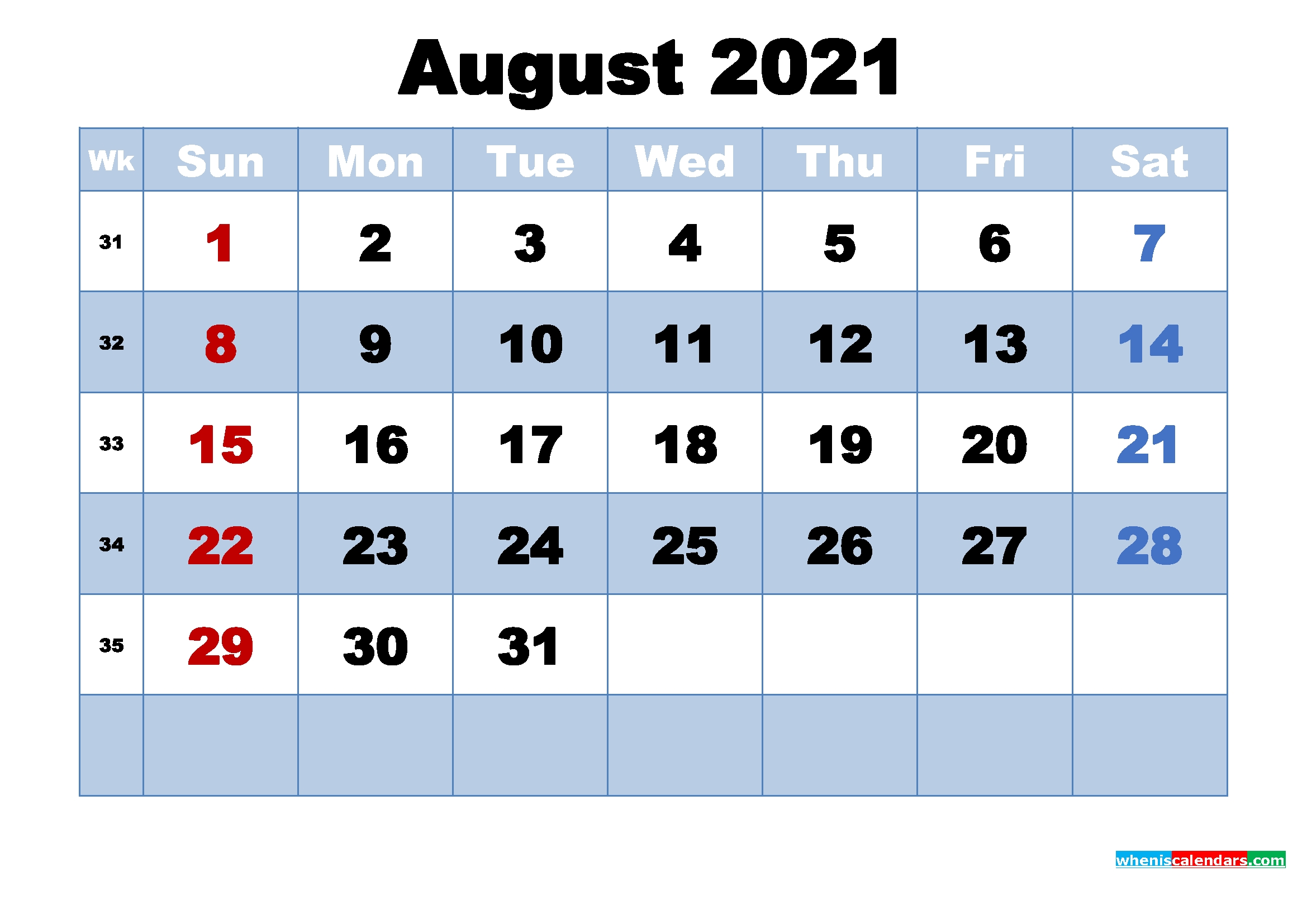 Free Printable 2021 Monthly Calendar With Holidays August August 2021 Calendar With Holidays