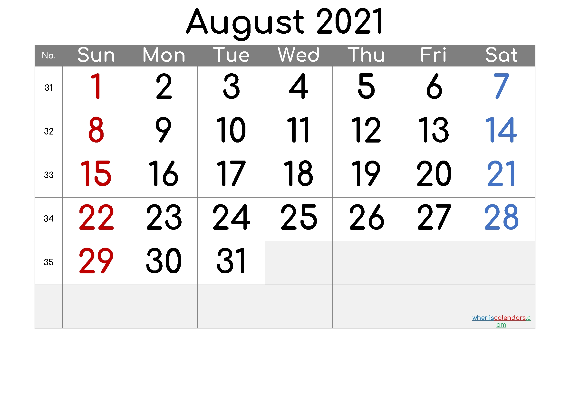 Free Printable August 2021 Calendar (Premium) Blank Calendar Pages August 2021