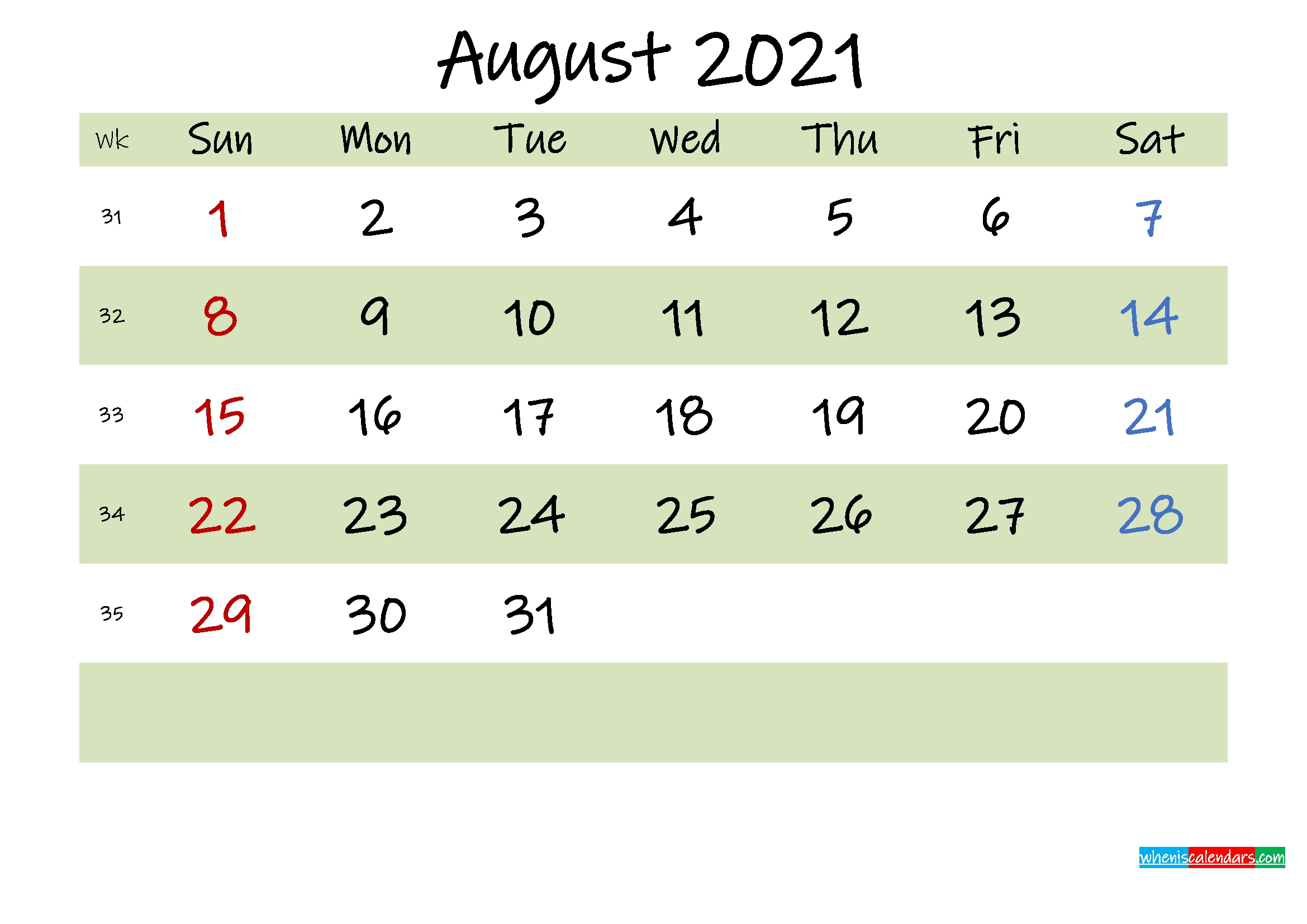 Free Printable August 2021 Calendar With Holidays August 2021 Calendar With Holidays