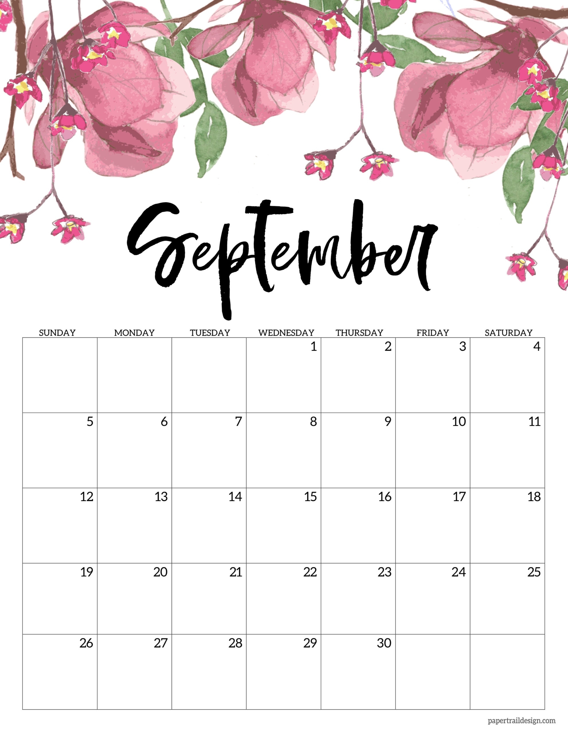 Free Printable Calendar 2021 - Floral | Paper Trail Design December 2021 Calendar Floral