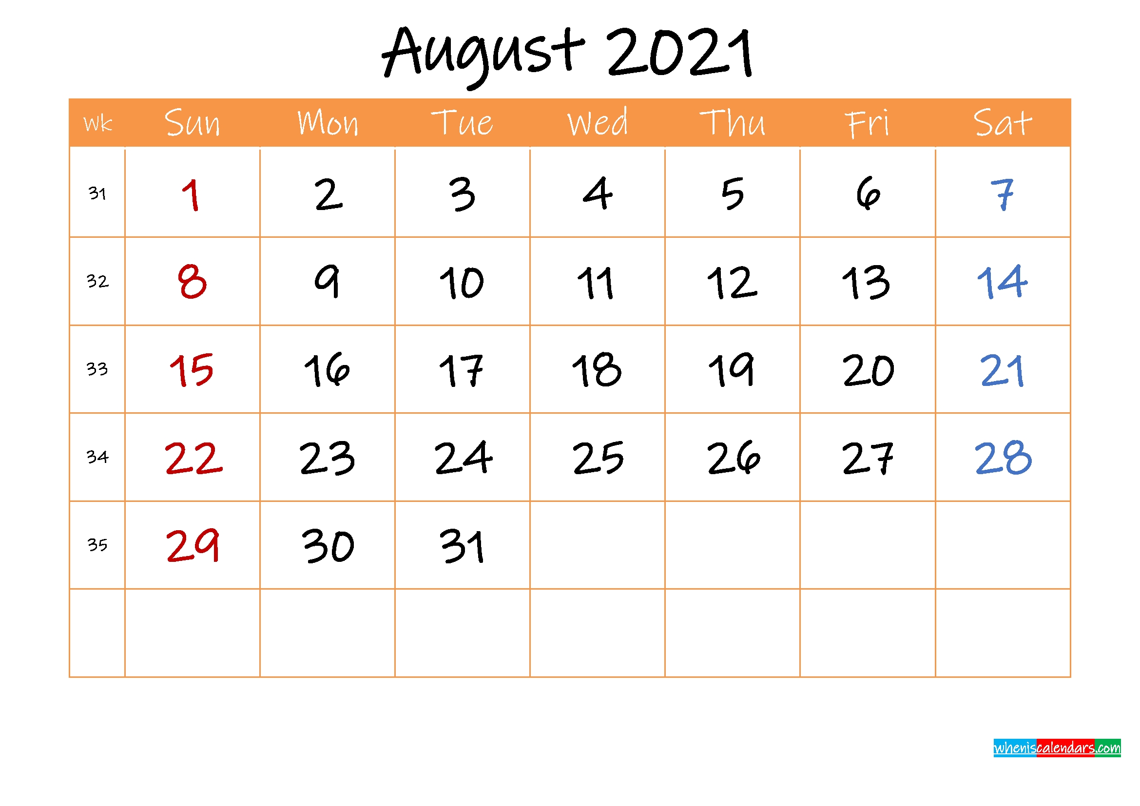 Free Printable Calendar August 2021 - Template Ink21M80 Blank Calendar Pages August 2021