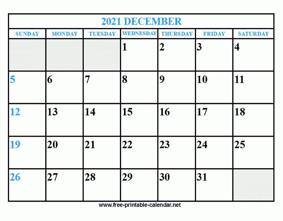Free Printable December 2021 Calendar Free Printable December 2021 Calendar With Holidays