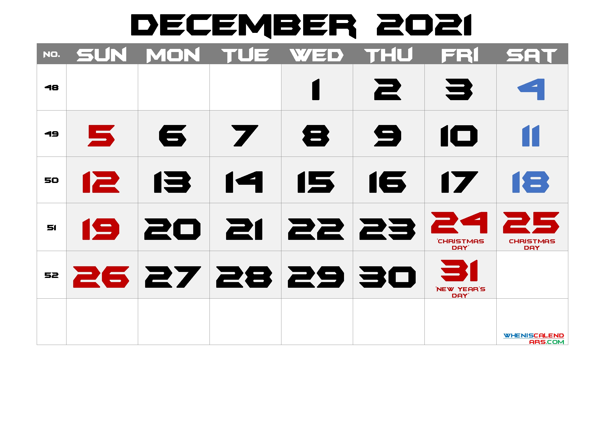Free Printable December 2021 Calendar Free Printable December 2021 Calendar With Holidays