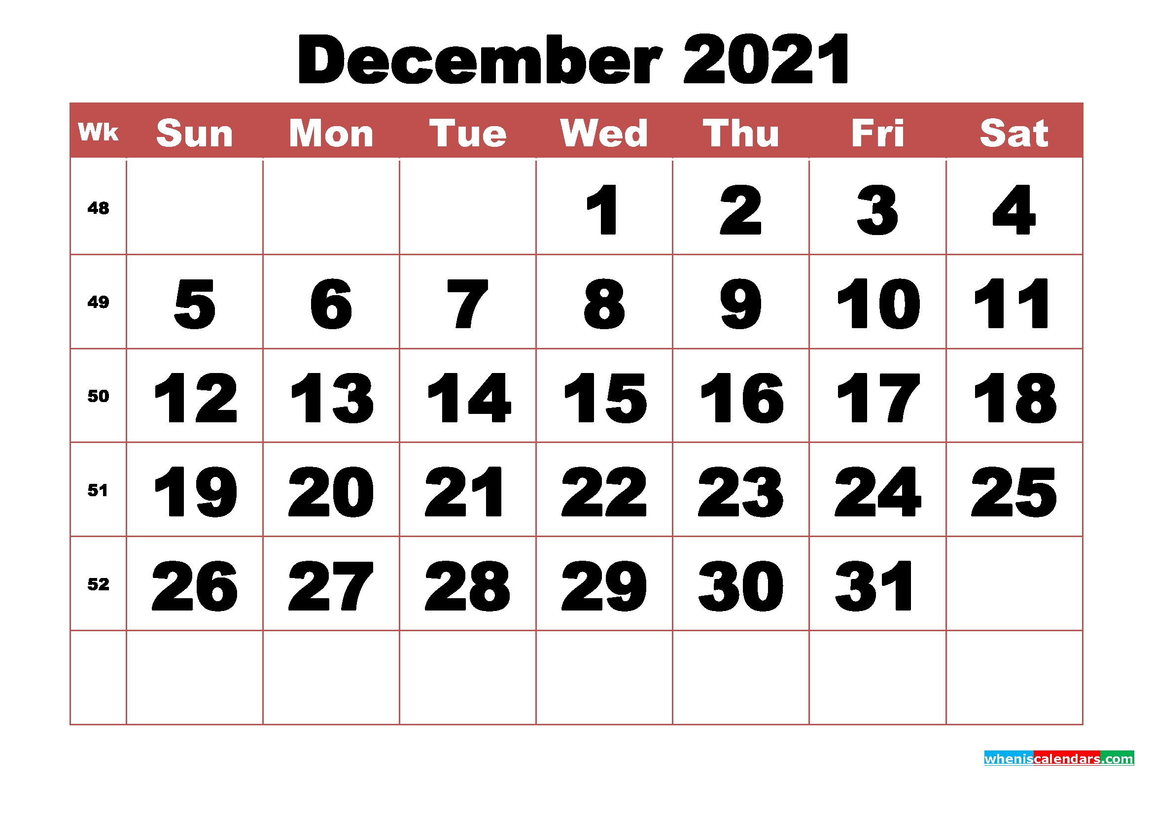 Free Printable December 2021 Calendar With Week Numbers - Free Printable 2020 Monthly Calendar Printable Monthly Calendar December 2020 And January 2021