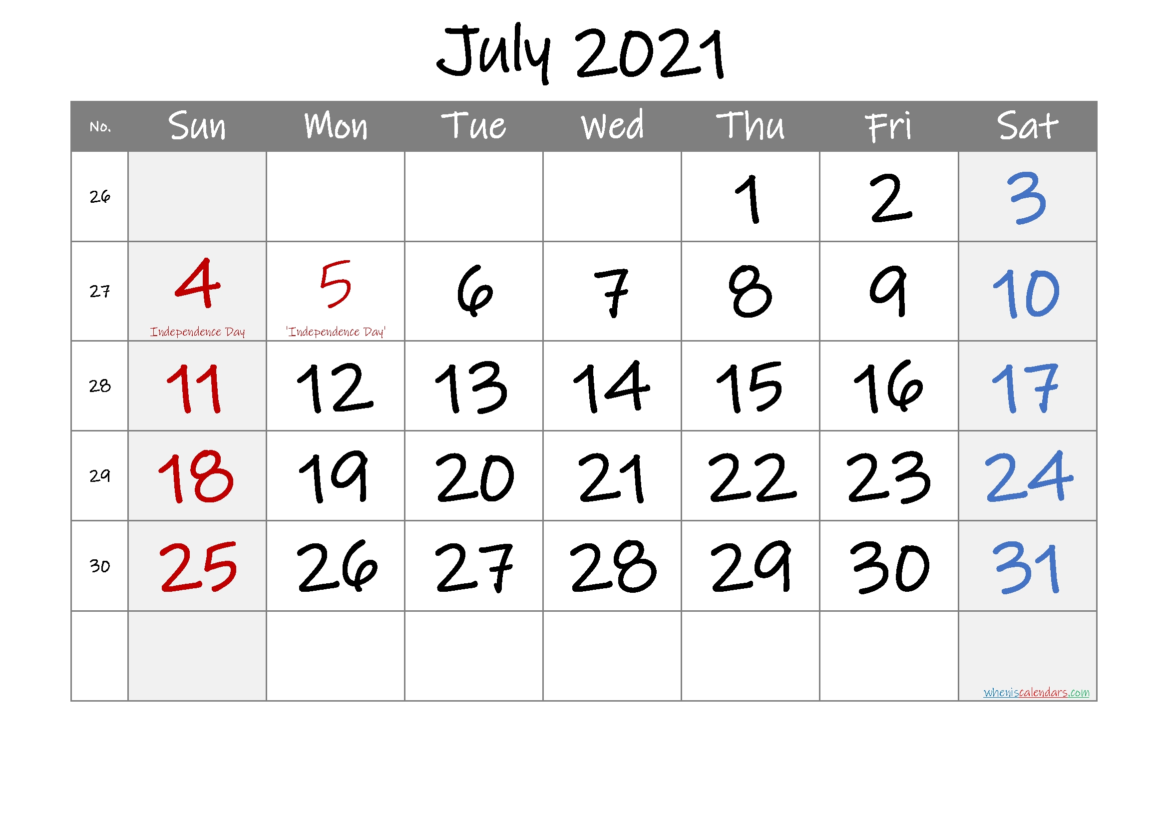 Free Printable July 2021 Calendar With Holidays Picture Of July 2021 Calendar