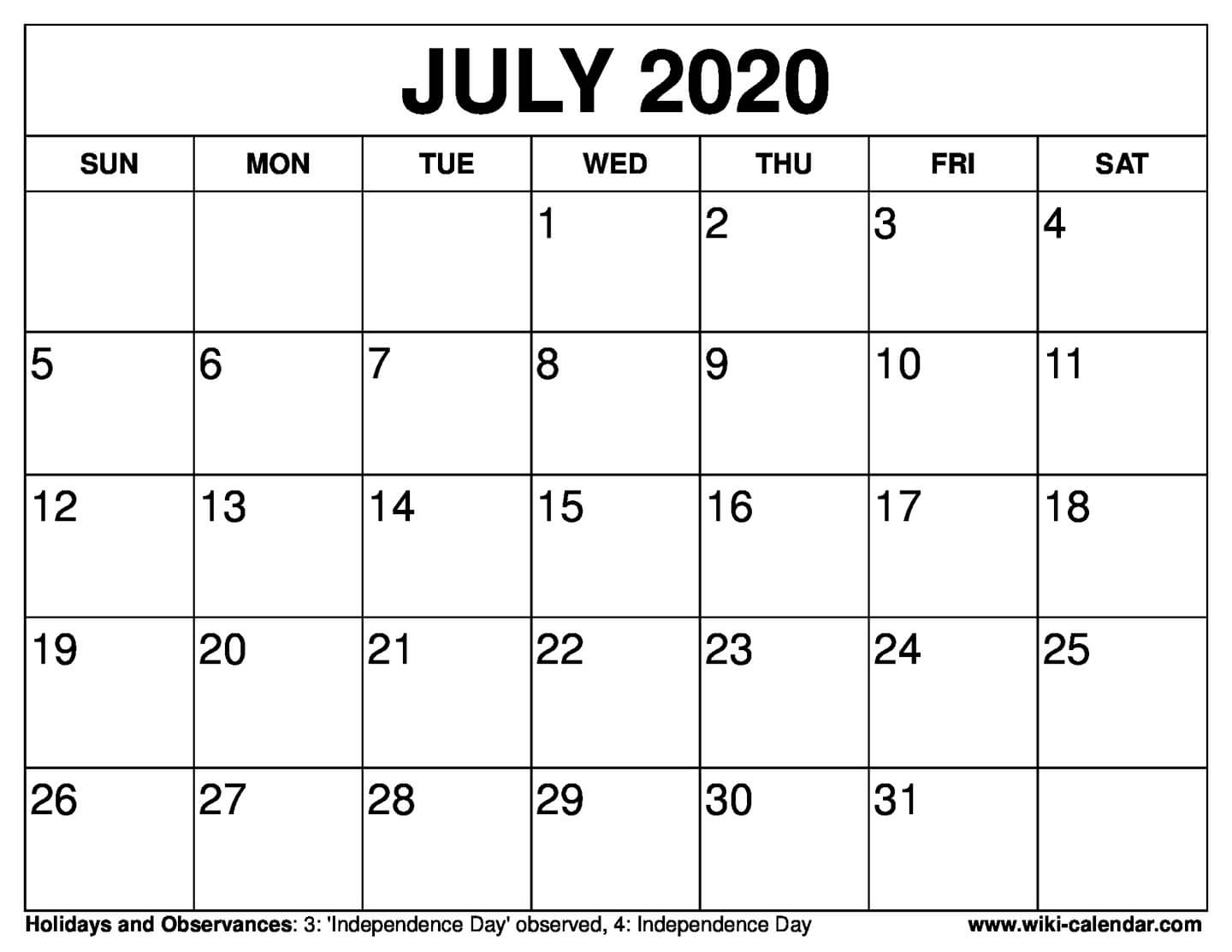 Free Printable July 2021 Calendars Free Printable Calendar July 2020 To June 2021