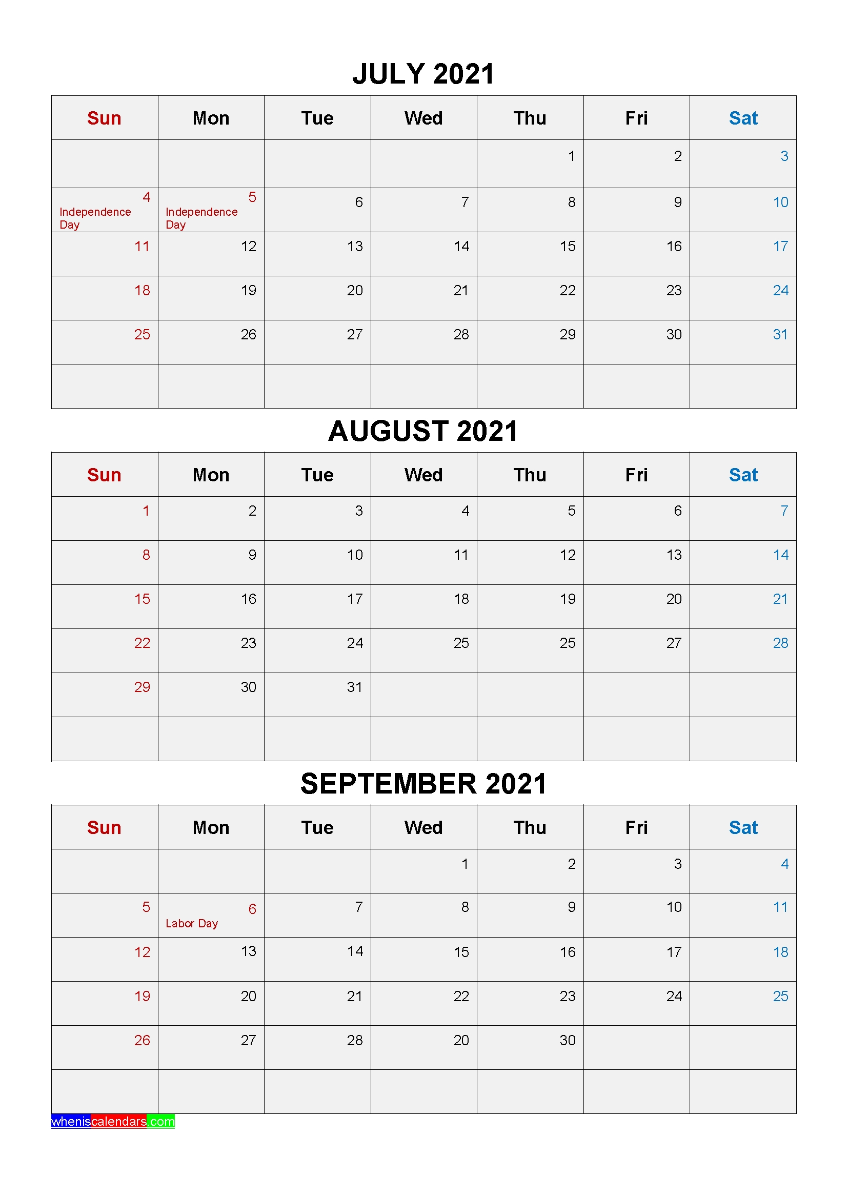 Free Printable July August September 2021 Calendar 3 Months 1 Page | Free Printable 2020 Calendar For August And September 2021