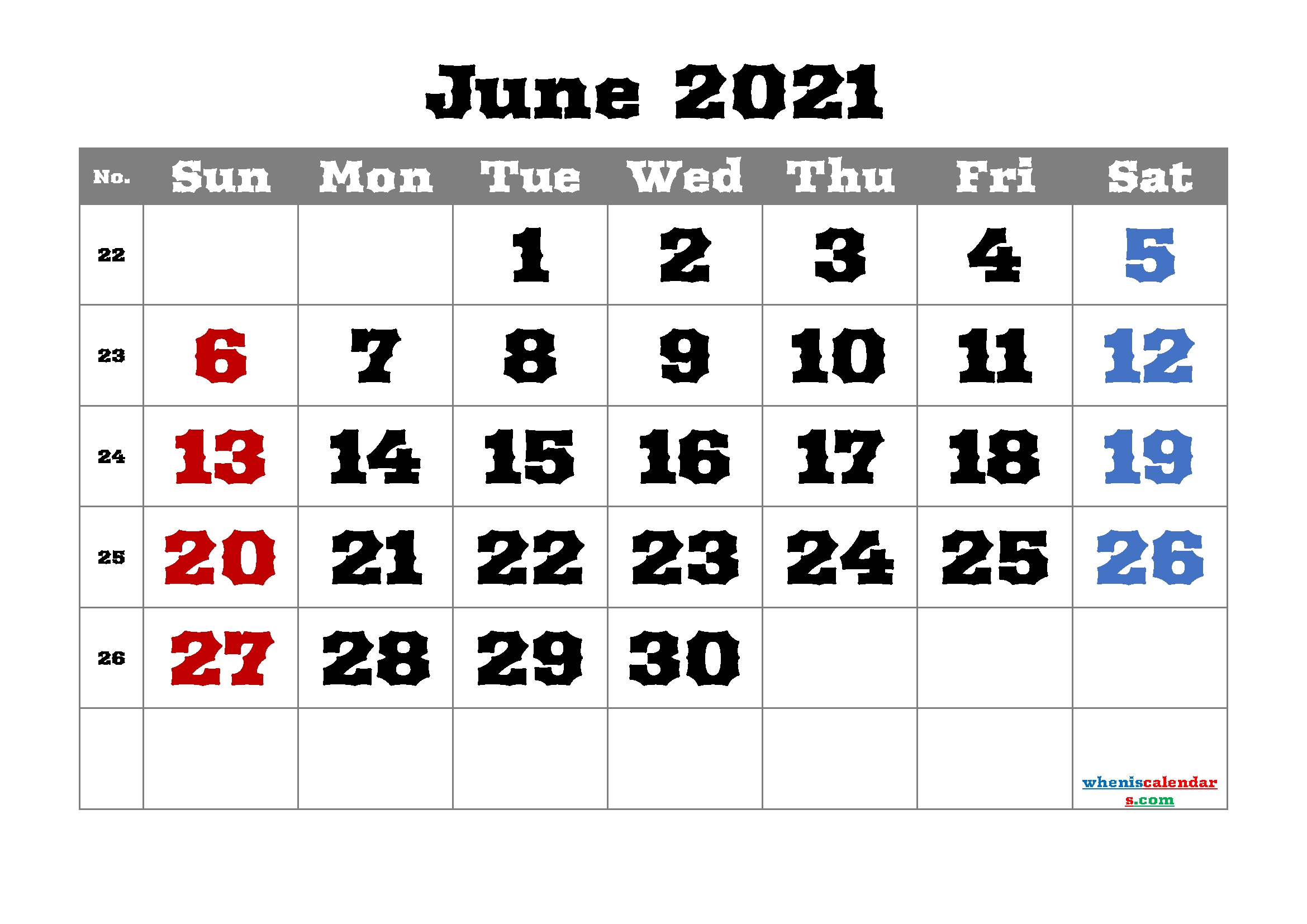 Free Printable June 2021 Calendar Www.wiki-Calendar.com June 2021