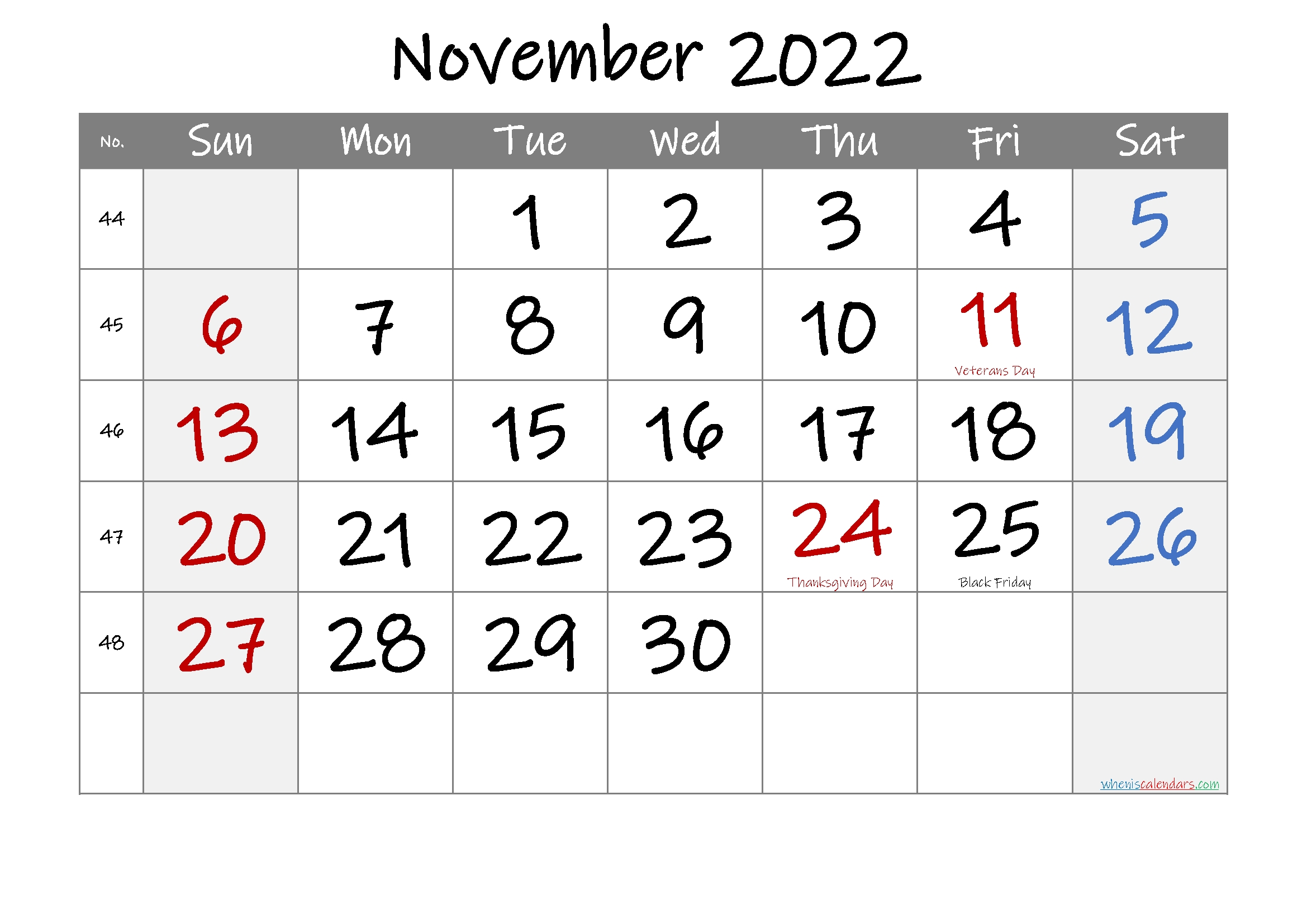 Free Printable November 2021 Calendar With Holidays Calendar For November 2021 With Holidays