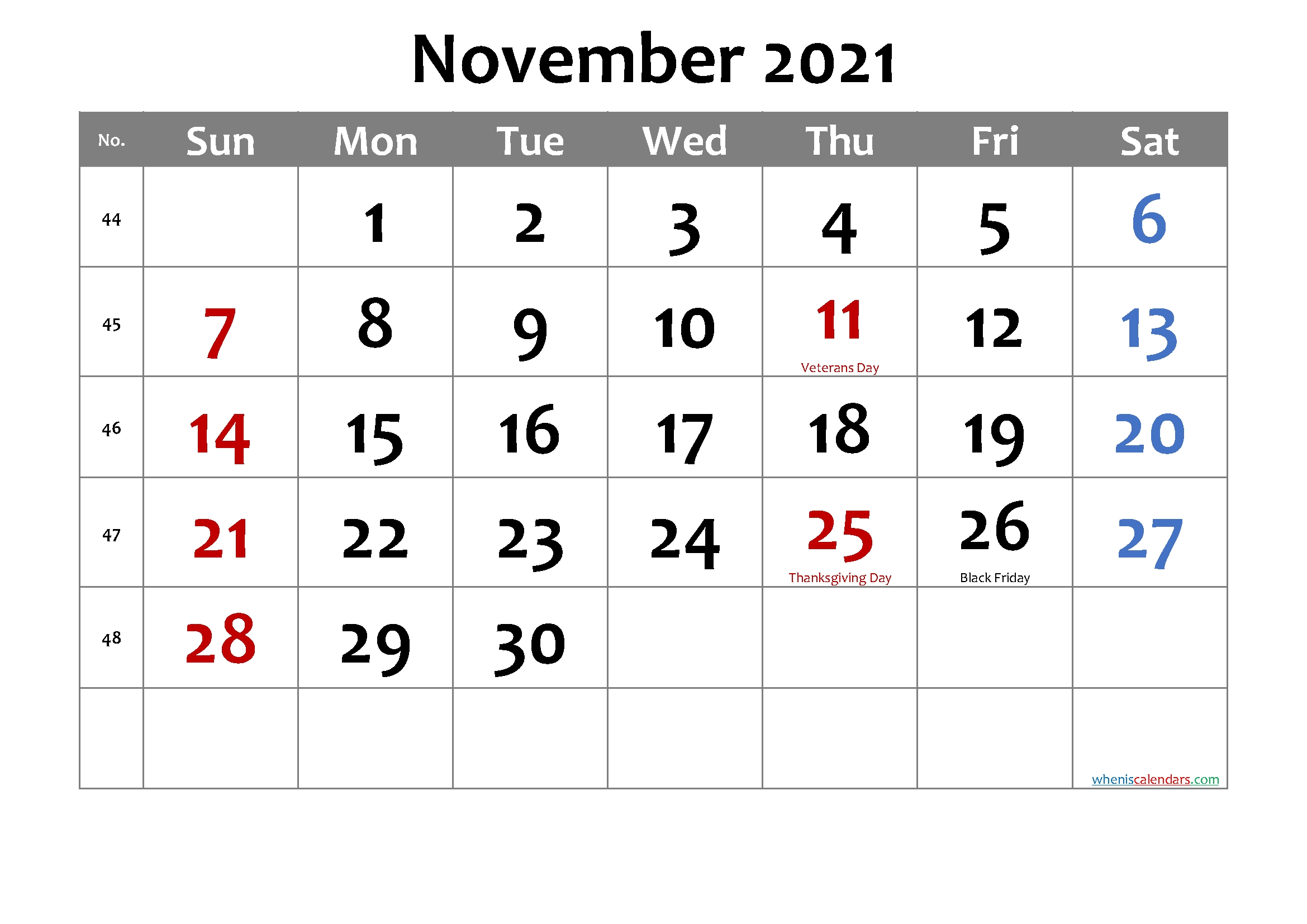 Free Printable November 2021 Calendar With Holidays | Free Printable 2020 Monthly Calendar With 2021 November December Calendar