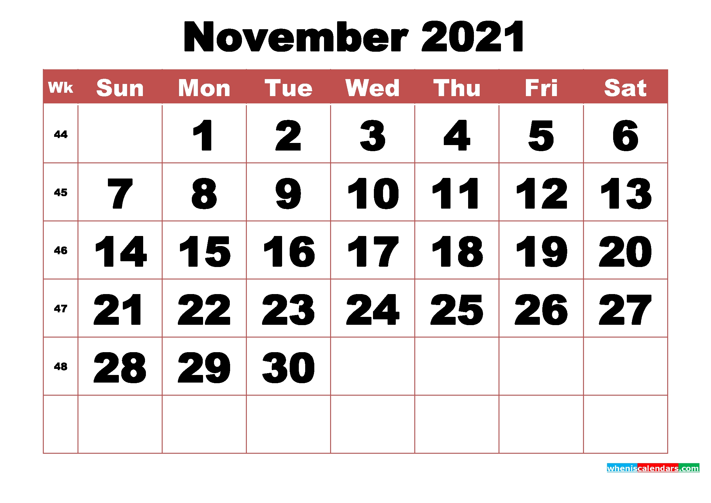 Free Printable November 2021 Calendar With Week Numbers Calendar Month Of November 2021