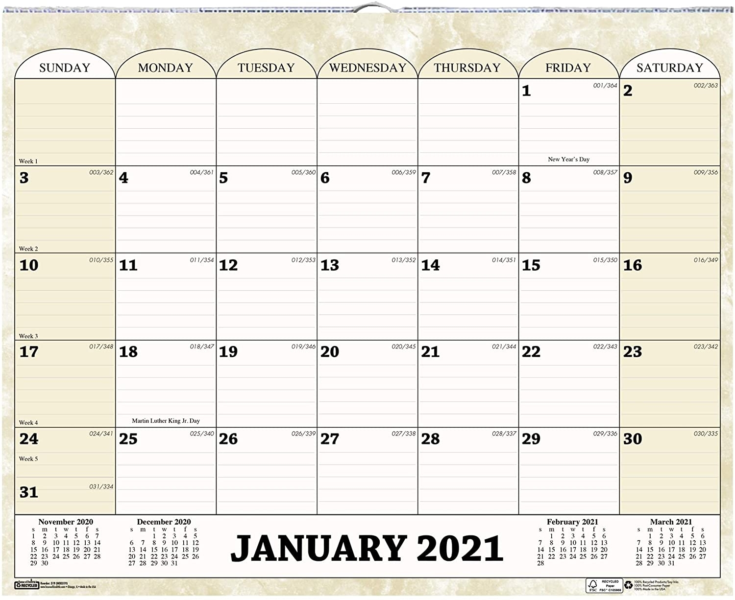 House Of Doolittle 2021 Monthly Wall Calendar, Marble, 14.8 X 12 Inches, January - December December 2021 Calendar Canada