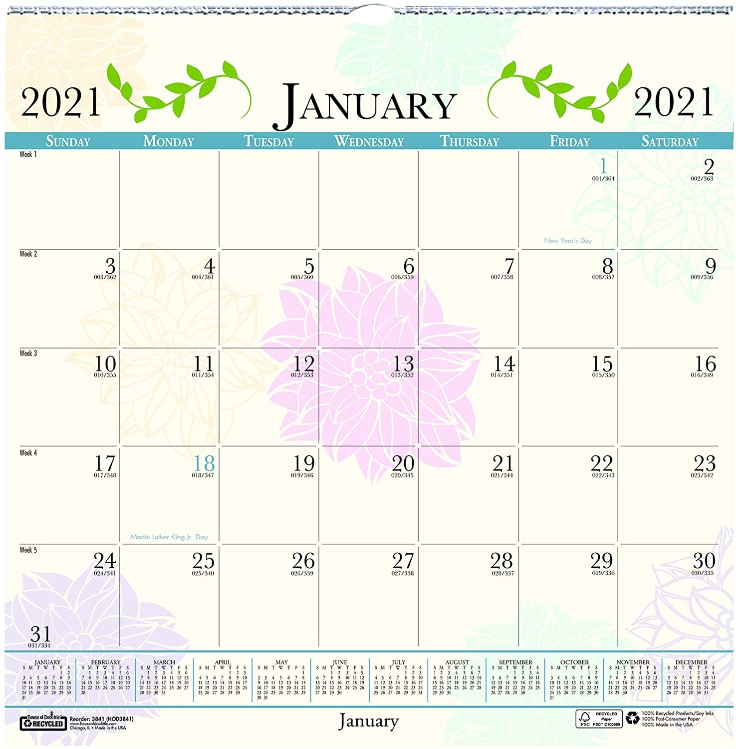 House Of Doolittle 2021 Monthly Wall Calendar, Whimsical Floral, 12 X 12 Inches, January December 2021 Calendar Canada