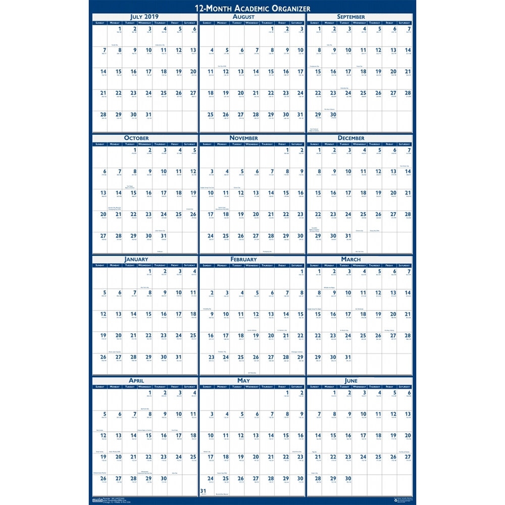 House Of Doolittle 395 24&quot; X 37&quot; Recycled Blue / Gray Yearly July 2020 - June 2021 Reversible Desk Calendar July 2020 To June 2021