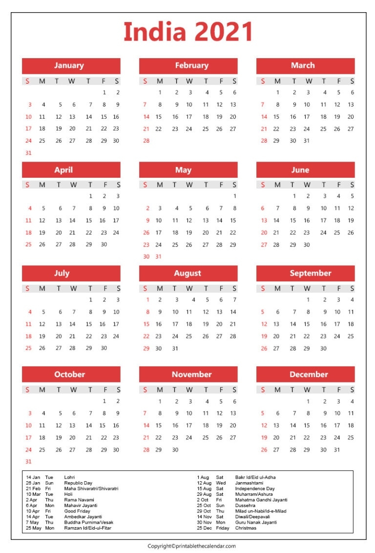 India Calendar 2021 With Holidays [Free Printable Template] August 2021 Hindu Calendar