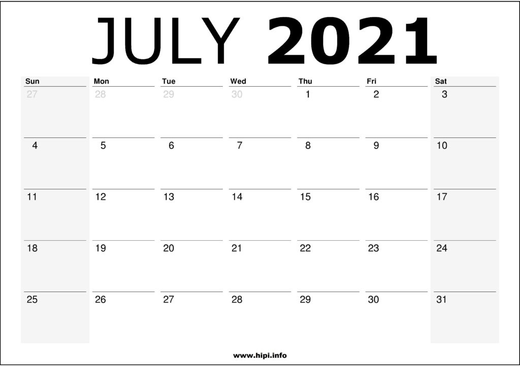 July 2020 Calendar Printable Monthly - Free Download - Hipi | Calendars Printable Free July 2020 To July 2021 Calendar