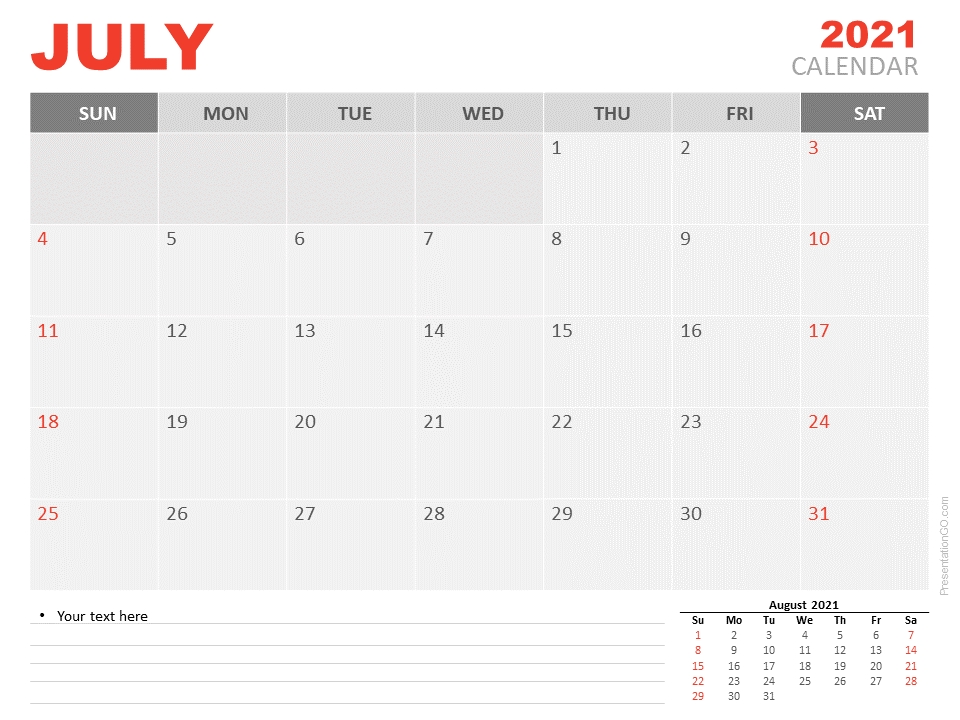 July 2021 Calendar For Powerpoint And Google Slides - Presentationgo Editable July 2021 Calendar