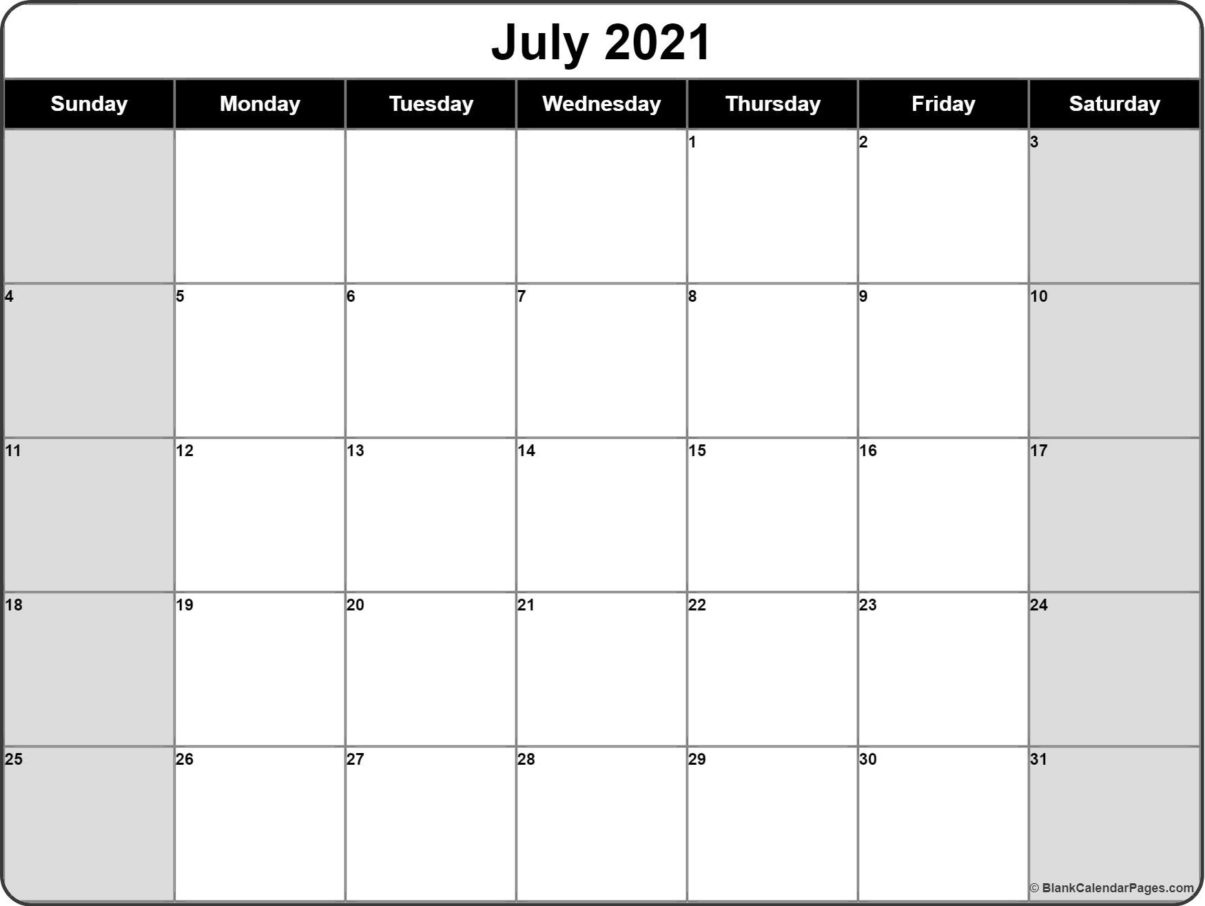 July 2021 Calendar | Free Printable Calendar Templates July 2021 Calendar Template